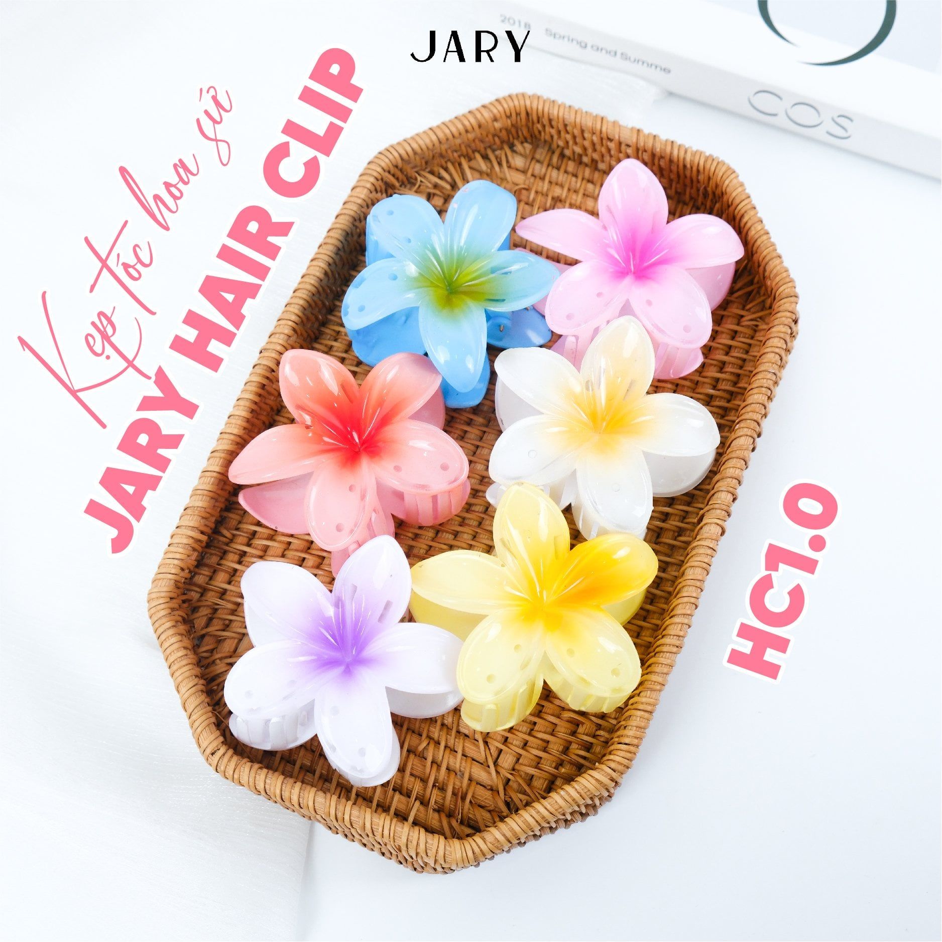 KẸP TÓC HOA SỨ NHỰA JARY HAIR CLIP - HC1 - HC1.0 - HC1.0.1 - MÀU TRẮNG TÂM TÍM - 8CM