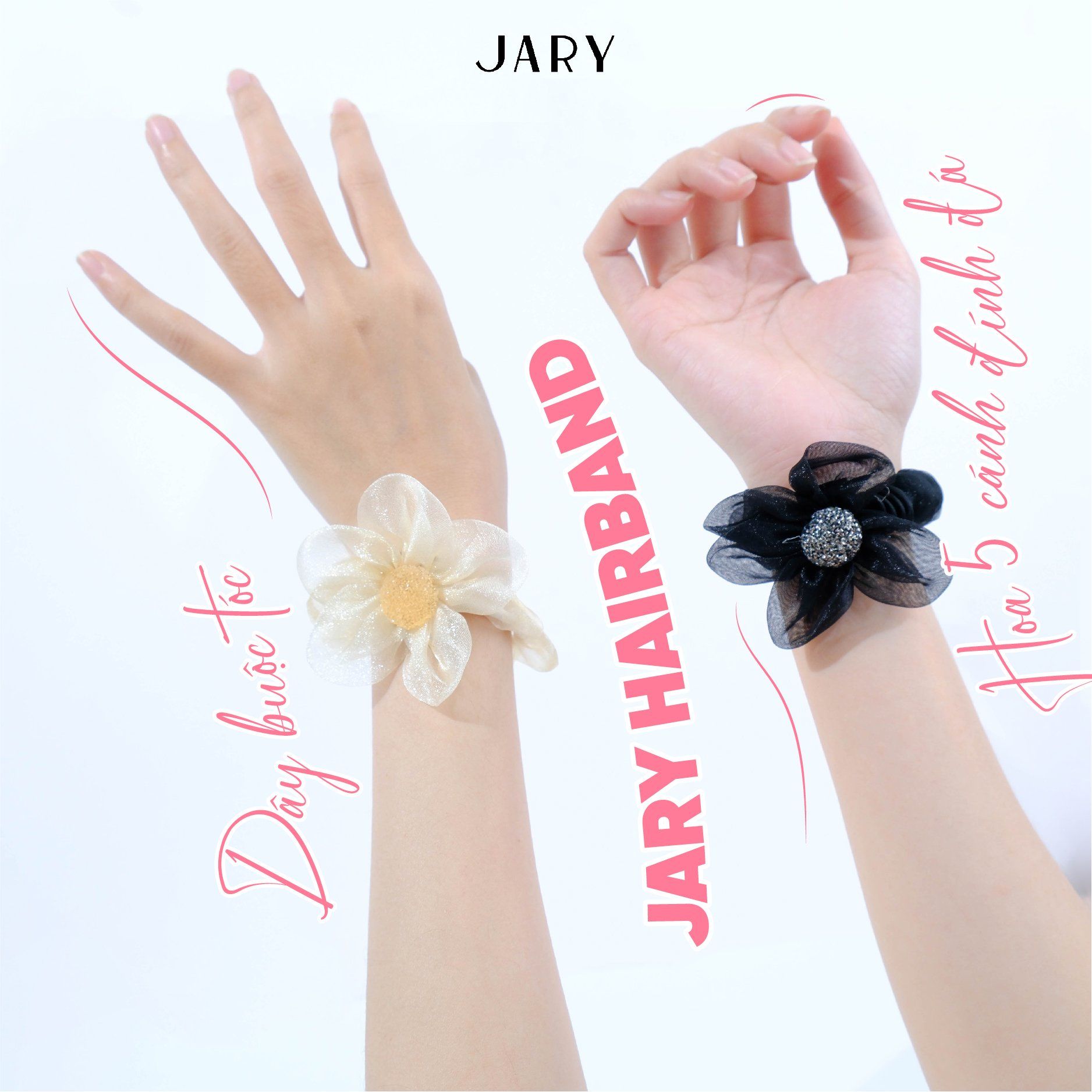 DÂY BUỘC TÓC JARY HAIRBAND HOA 5 CÁNH ĐÍNH ĐÁ - HB1 - HB1.5 - HB1.5.2 - MÀU ĐEN