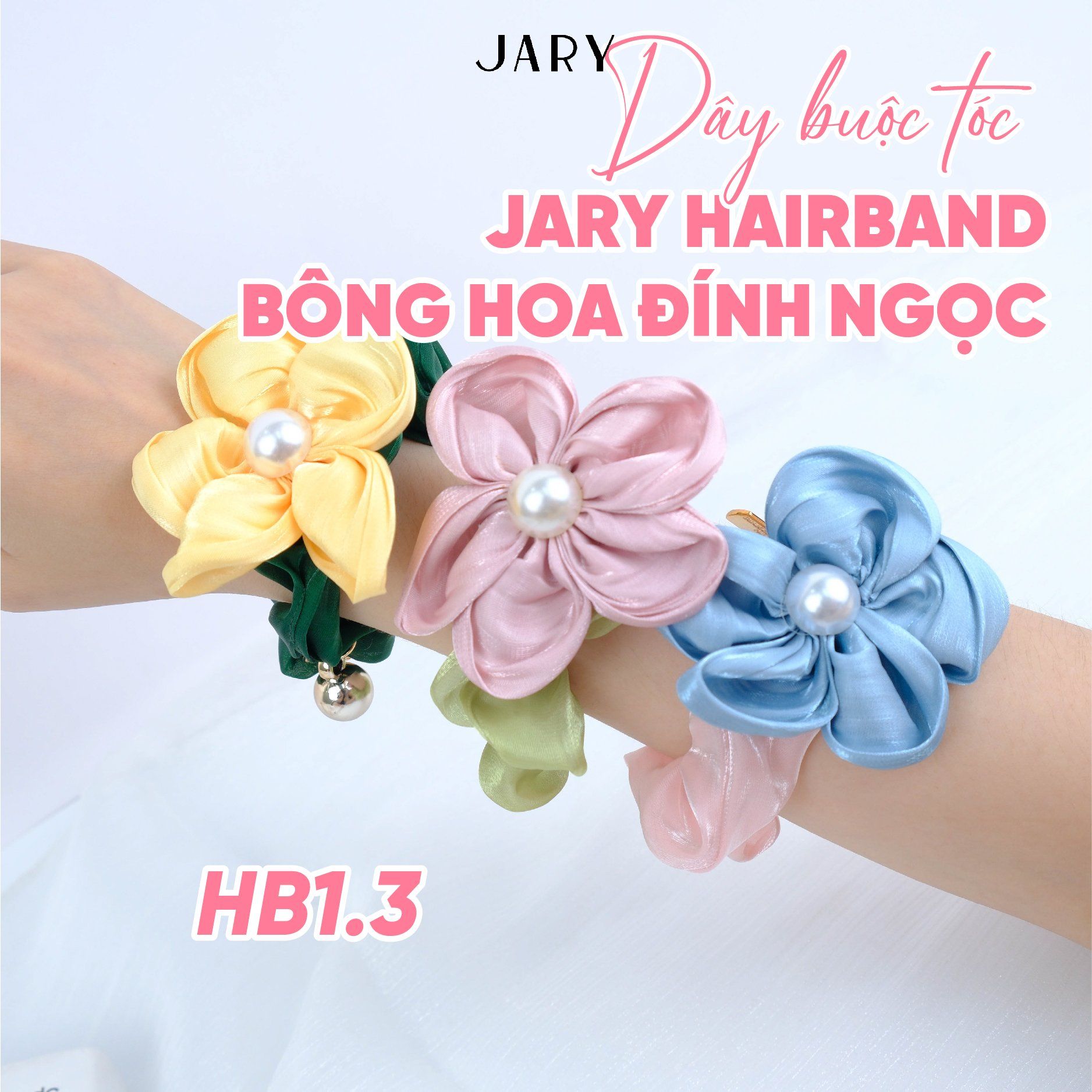 DÂY BUỘC TÓC JARY HAIRBAND BÔNG HOA ĐÍNH NGỌC - HB1 - HB1.3 - HB1.3.1 - MÀU XANH LÁ HỒNG