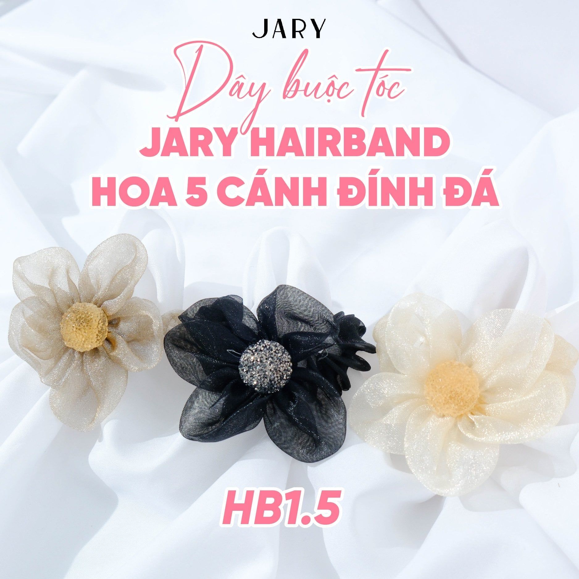 DÂY BUỘC TÓC JARY HAIRBAND HOA 5 CÁNH ĐÍNH ĐÁ - HB1 - HB1.5 - HB1.5.0 - MÀU BE