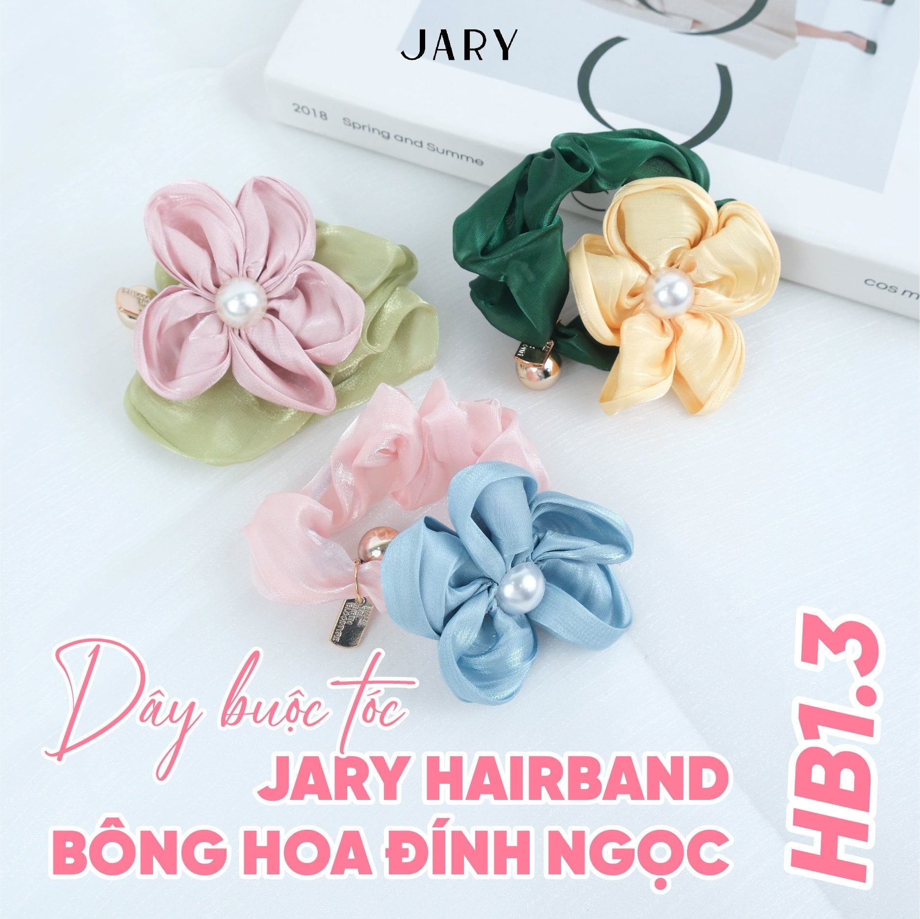 DÂY BUỘC TÓC JARY HAIRBAND BÔNG HOA ĐÍNH NGỌC - HB1 - HB1.3 - HB1.3.1 - MÀU XANH LÁ HỒNG