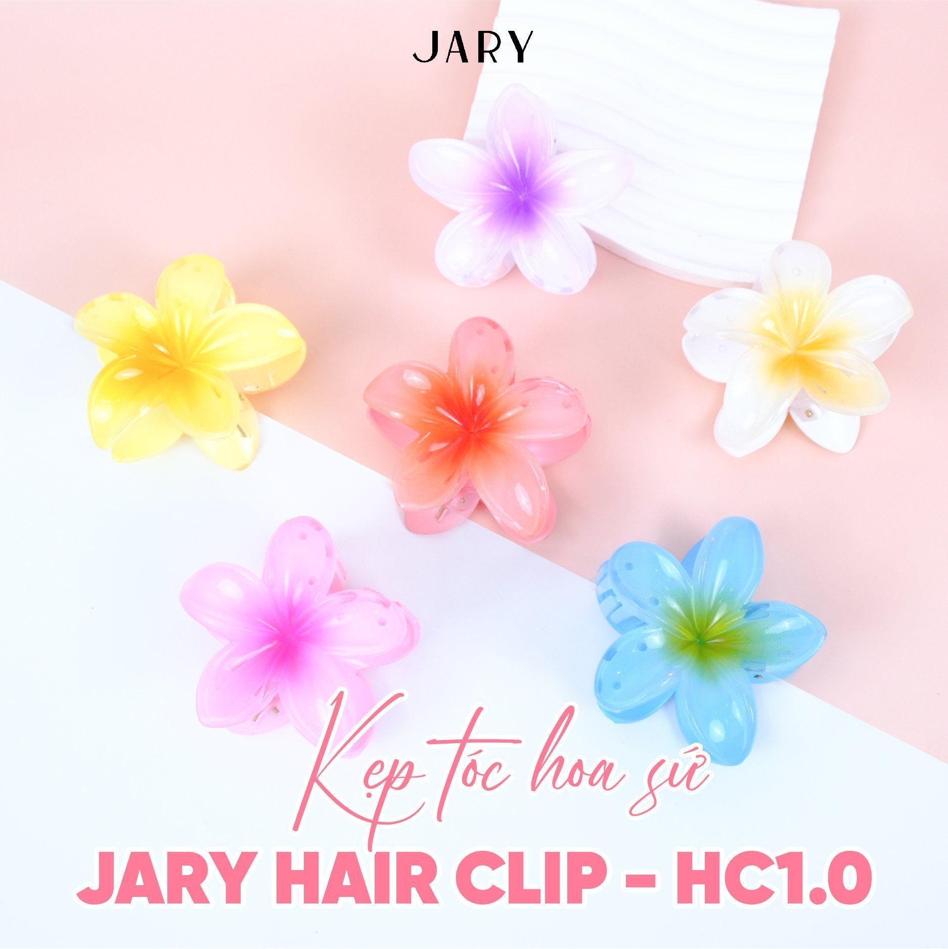 KẸP TÓC HOA SỨ NHỰA JARY HAIR CLIP - HC1 - HC1.0 - HC1.0.1 - MÀU TRẮNG TÂM TÍM - 8CM