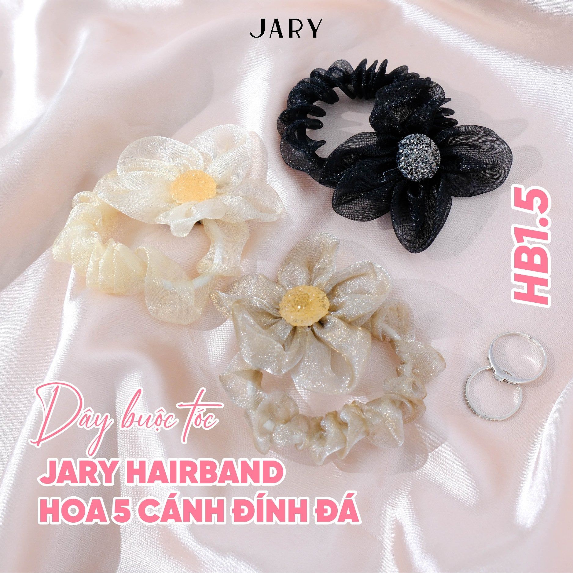 DÂY BUỘC TÓC JARY HAIRBAND HOA 5 CÁNH ĐÍNH ĐÁ - HB1 - HB1.5 - HB1.5.2 - MÀU ĐEN