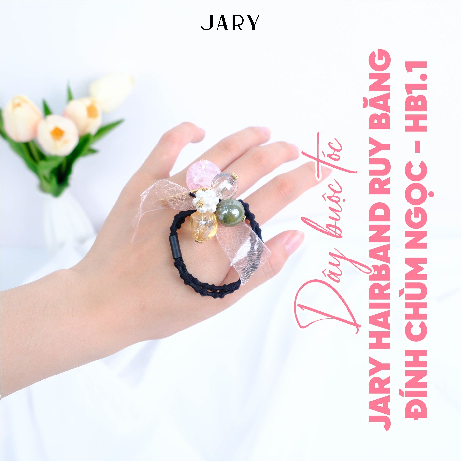 DÂY BUỘC TÓC JARY HAIRBAND RUY BĂNG ĐÍNH CHÙM NGỌC - HB1.1