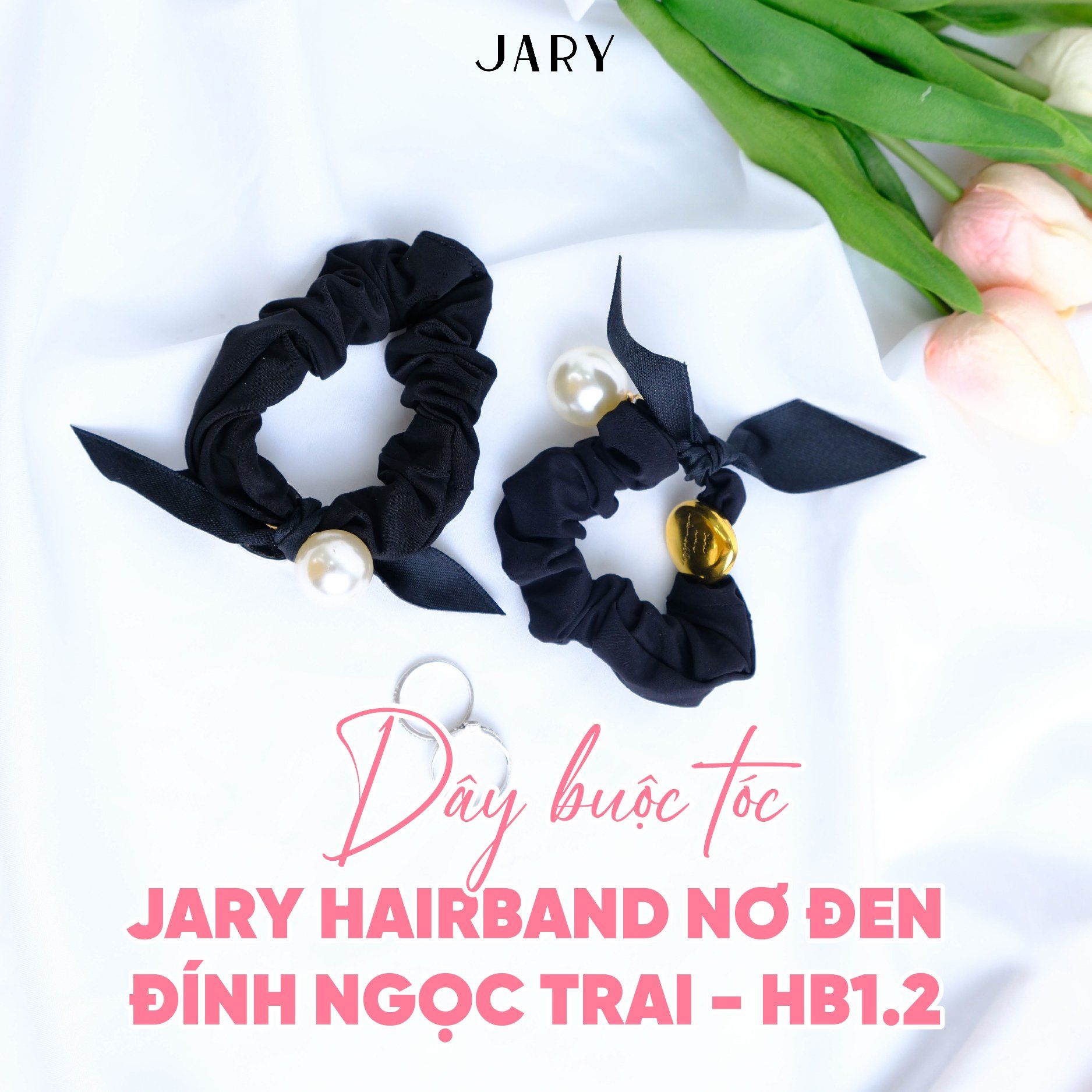 DÂY BUỘC TÓC JARY HAIRBAND NƠ ĐEN ĐÍNH NGỌC TRAI - HB1 - HB1.2 - HB1.2.0 - MÀU TRẮNG