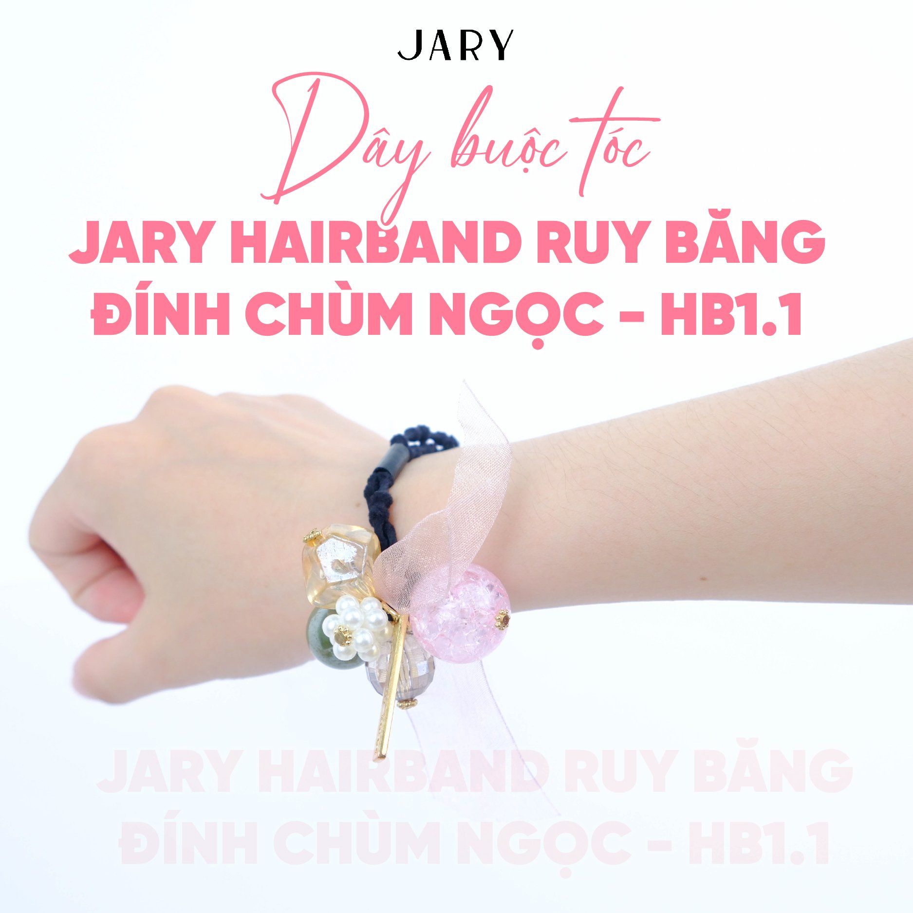 DÂY BUỘC TÓC JARY HAIRBAND RUY BĂNG ĐÍNH CHÙM NGỌC - HB1.1