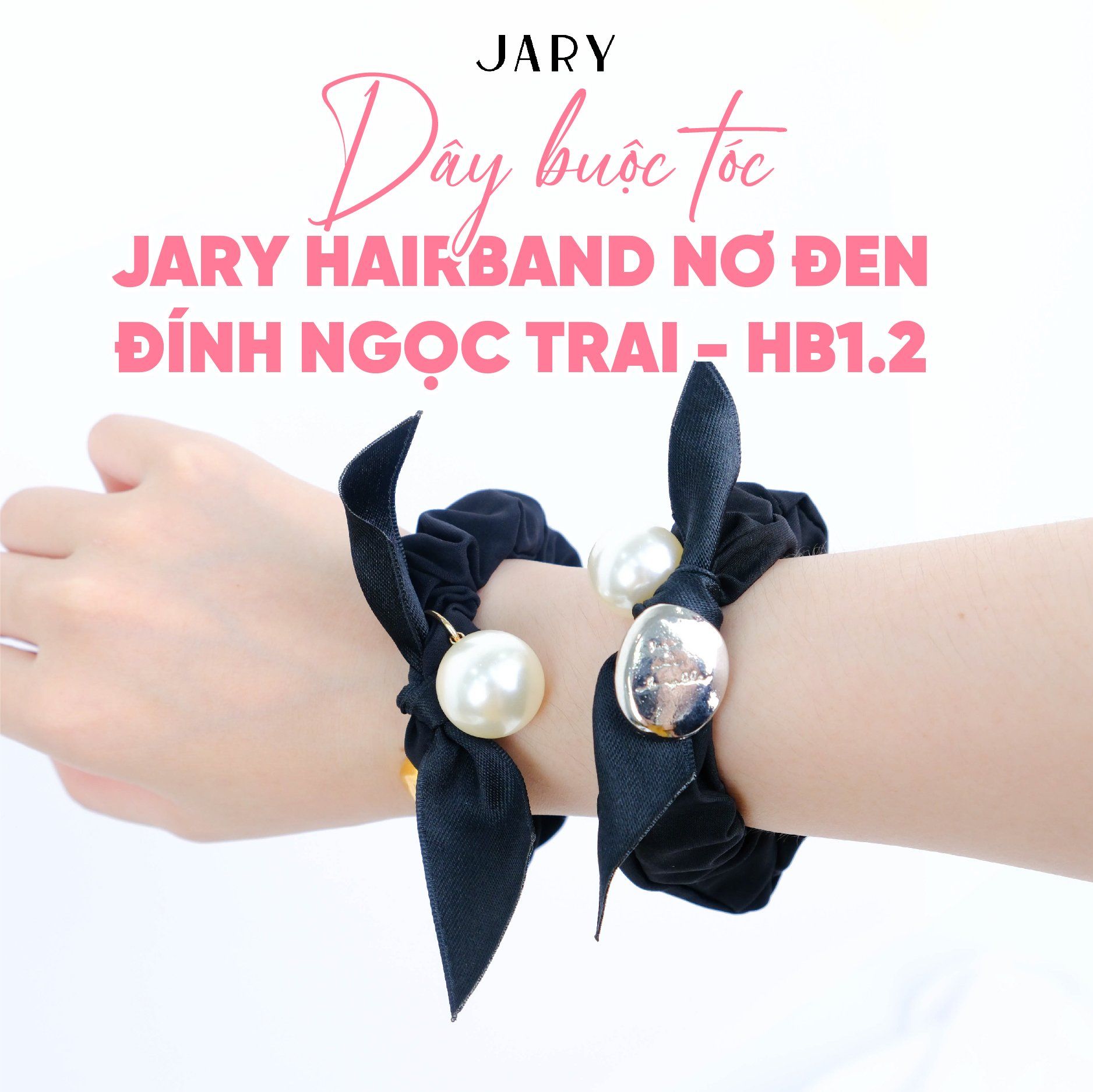 DÂY BUỘC TÓC JARY HAIRBAND NƠ ĐEN ĐÍNH NGỌC TRAI - HB1 - HB1.2 - HB1.2.0 - MÀU TRẮNG
