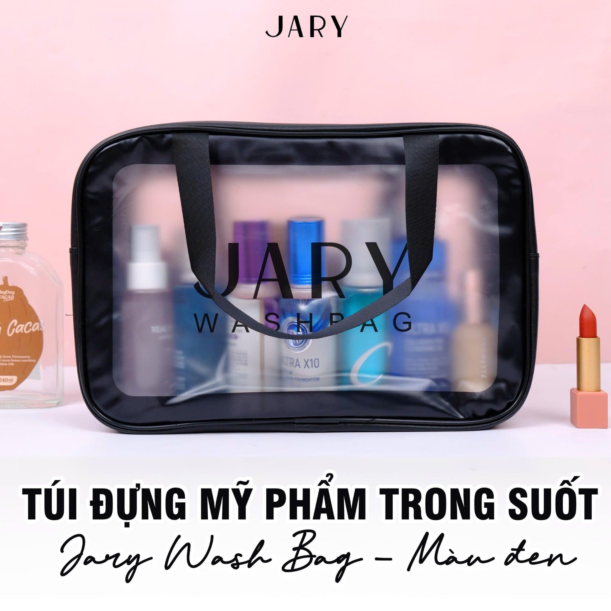 TÚI ĐỰNG MỸ PHẨM TRONG SUỐT JARY WASH BAG - MÀU ĐEN - SIZE L