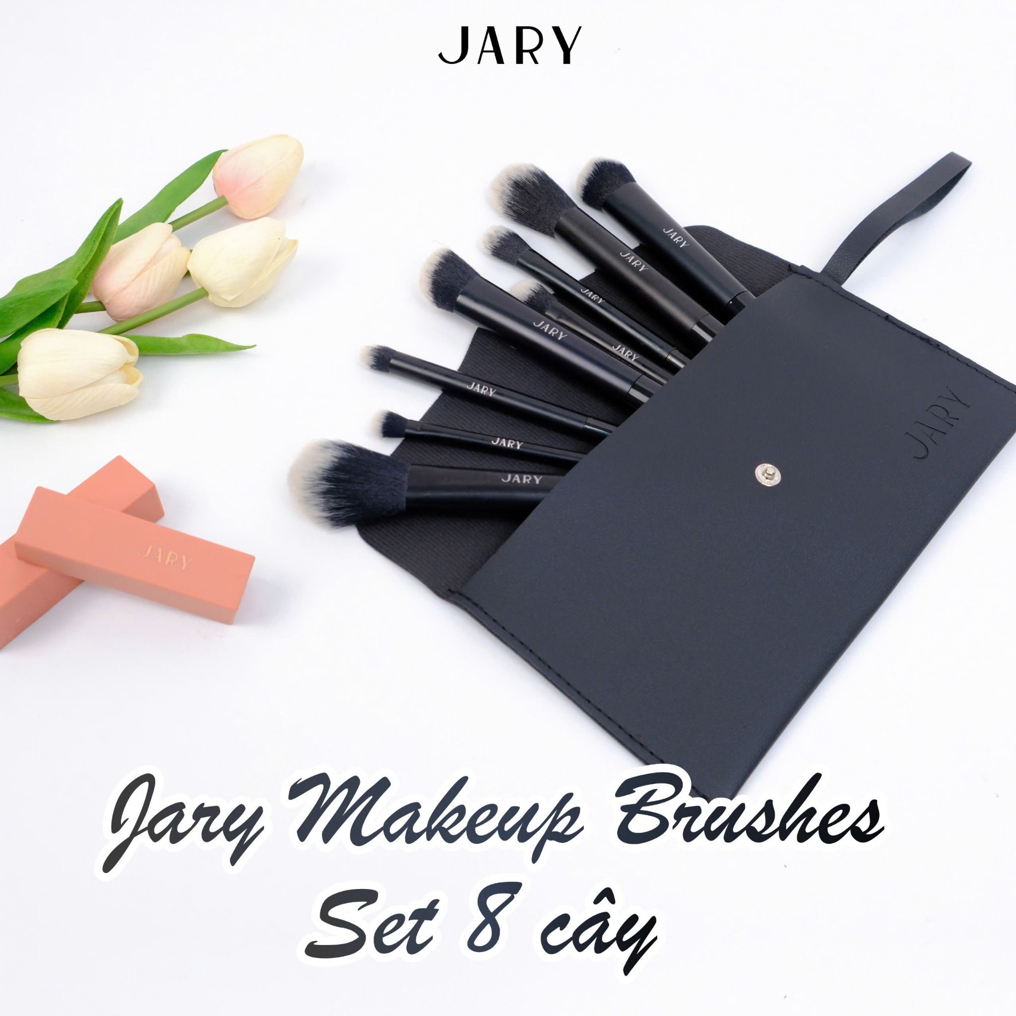 BỘ CỌ TRANG ĐIỂM JARY MAKEUP BRUSH - SET 8 CÂY - MÀU ĐEN + TÚI ĐỰNG DA PU