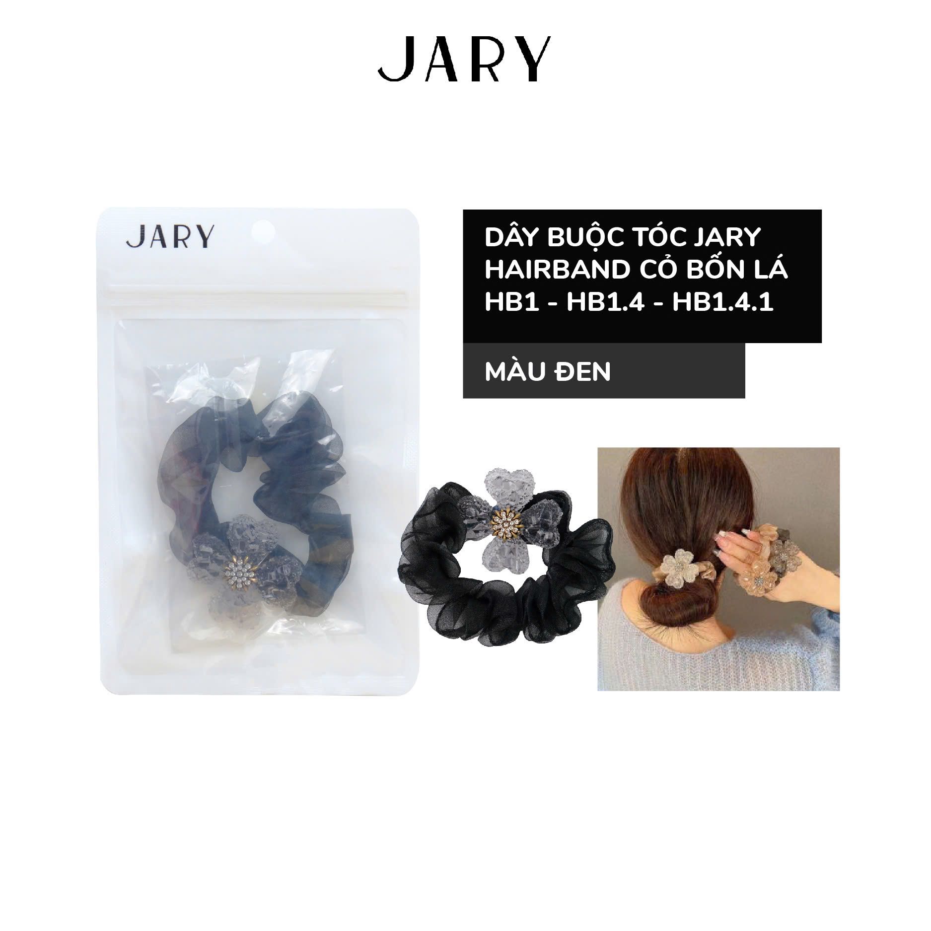 DÂY BUỘC TÓC JARY HAIRBAND CỎ BỐN LÁ - HB1 - HB1.4 - HB1.4.1 - MÀU ĐEN