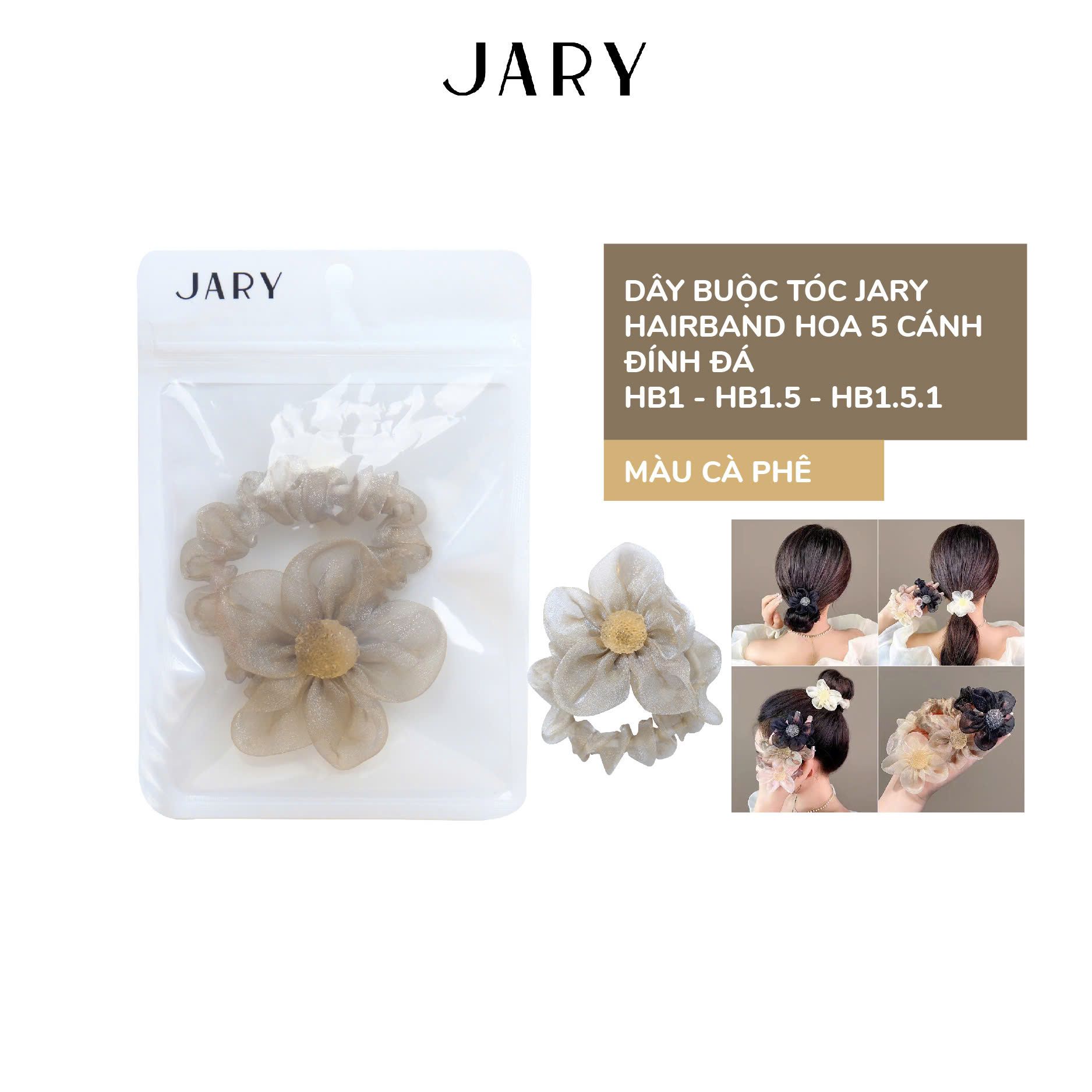 DÂY BUỘC TÓC JARY HAIRBAND HOA 5 CÁNH ĐÍNH ĐÁ - HB1 - HB1.5 - HB1.5.1 - MÀU CÀ PHÊ