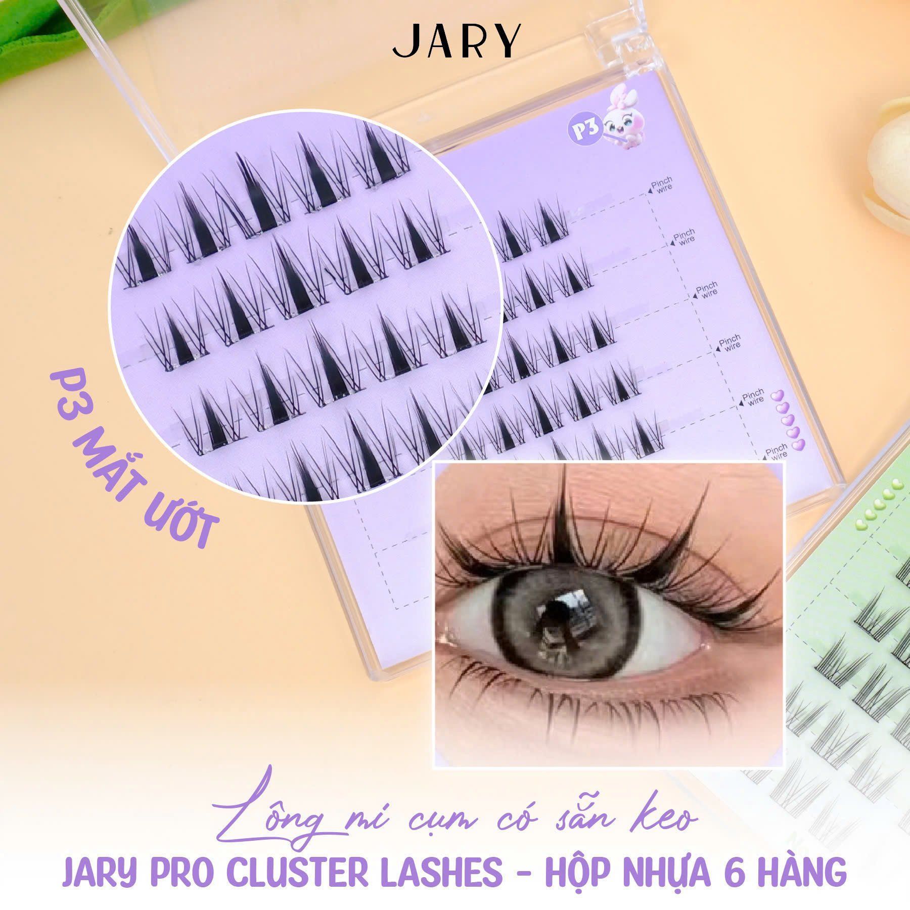 LÔNG MI CỤM CÓ SẴN KEO JARY PRO CLUSTER LASHES HỘP NHỰA 6 HÀNG - P4 IDOL - KHÔNG HỘP