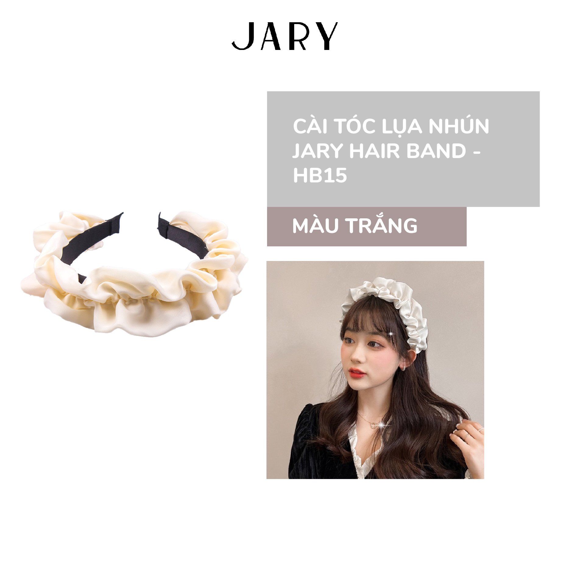 CÀI TÓC LỤA NHÚN JARY HAIR BAND -  HB15 - MÀU TRẮNG
