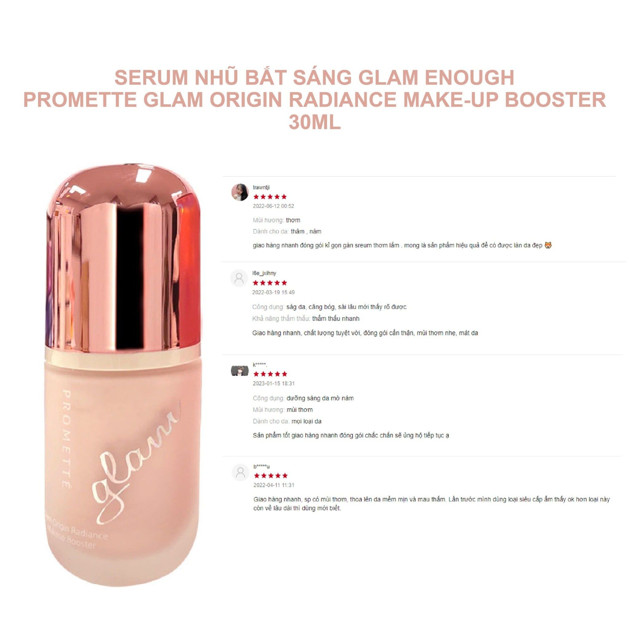 SERUM NHŨ BẮT SÁNG GLAM ENOUGH PROMETTE GLAM ORIGIN RADIANCE MAKE-UP BOOSTER 30ML