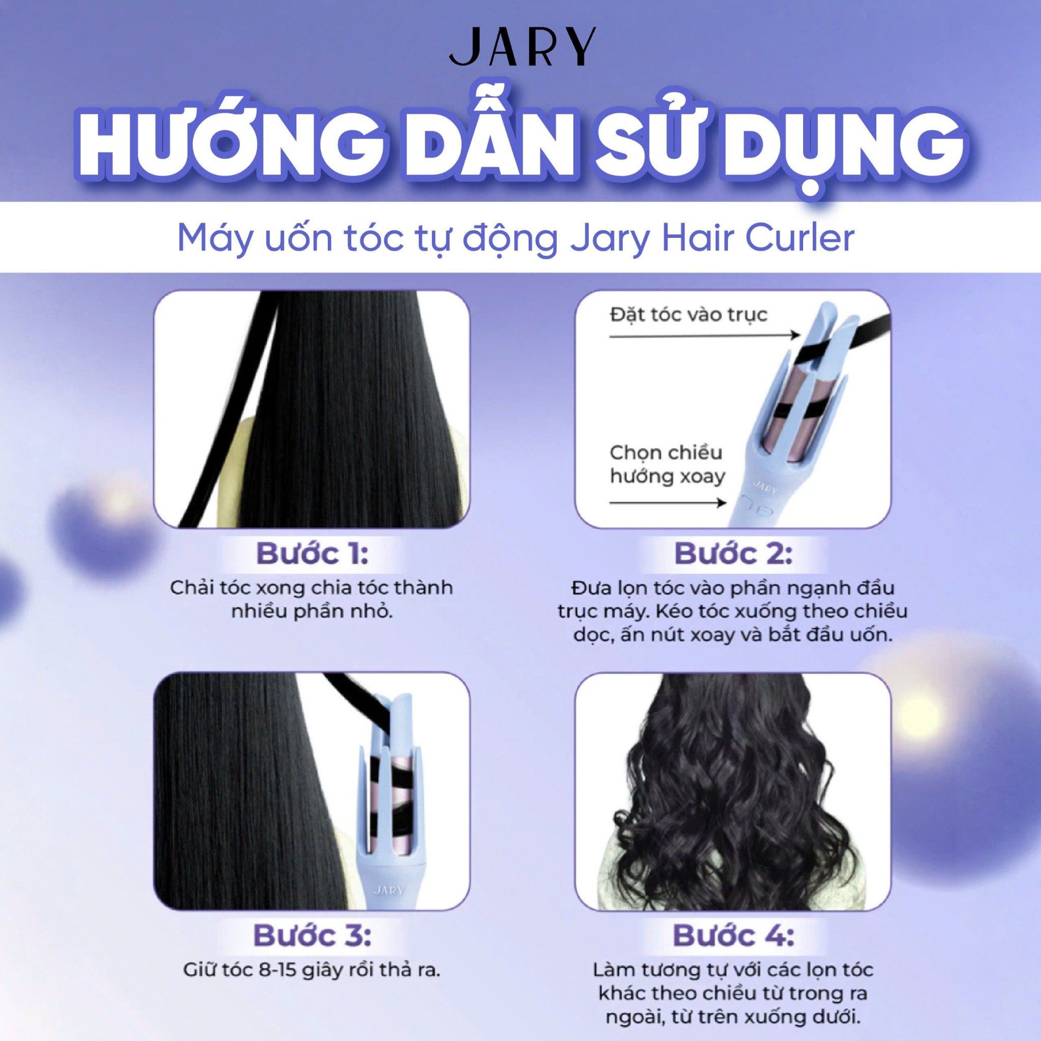 MÁY UỐN TÓC TỰ ĐỘNG JARY HAIR CURLER - TONE XANH TÍM