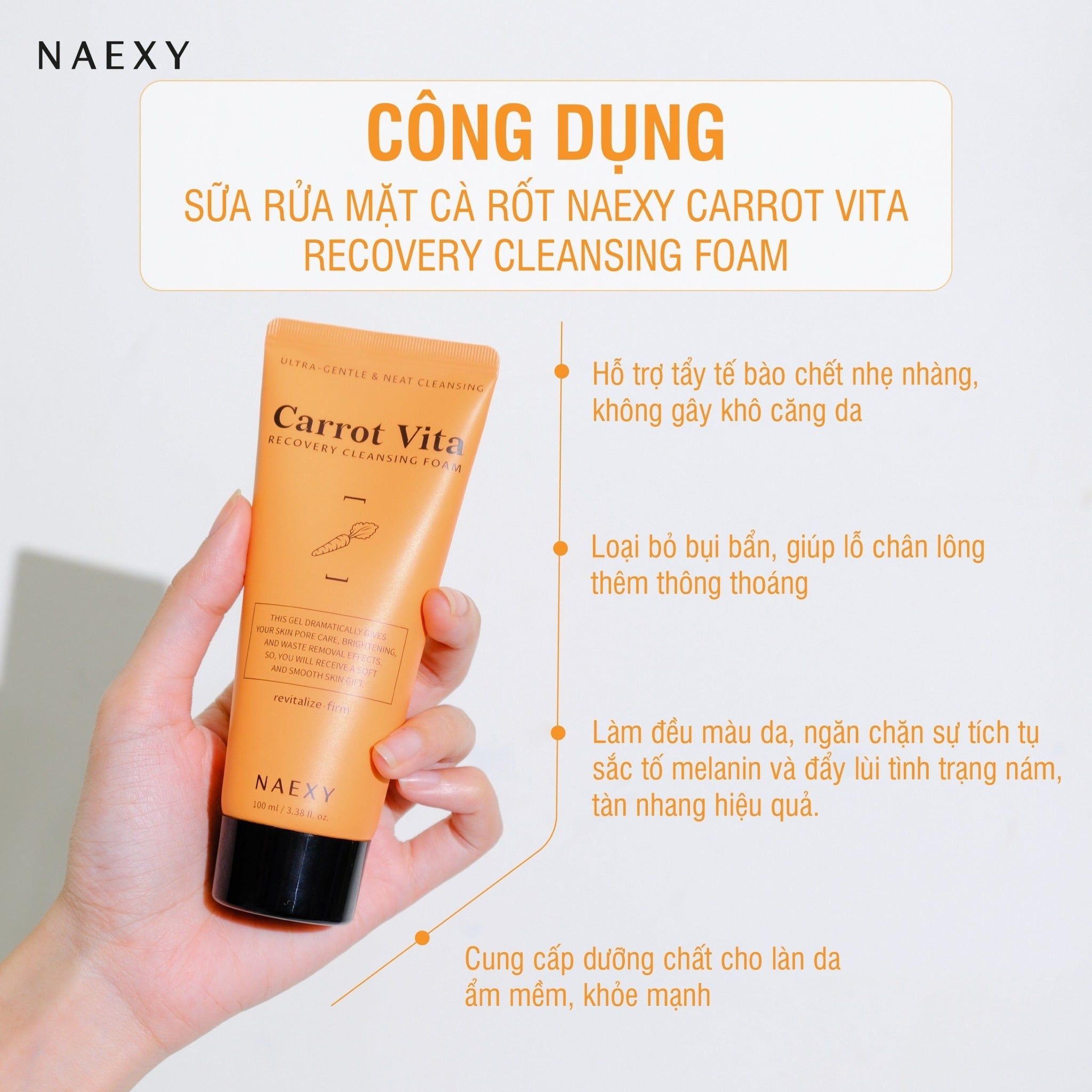 SỮA RỬA MẶT CÀ RỐT NAEXY CARROT VITA RECOVERY CLEANSING FOAM 100ML