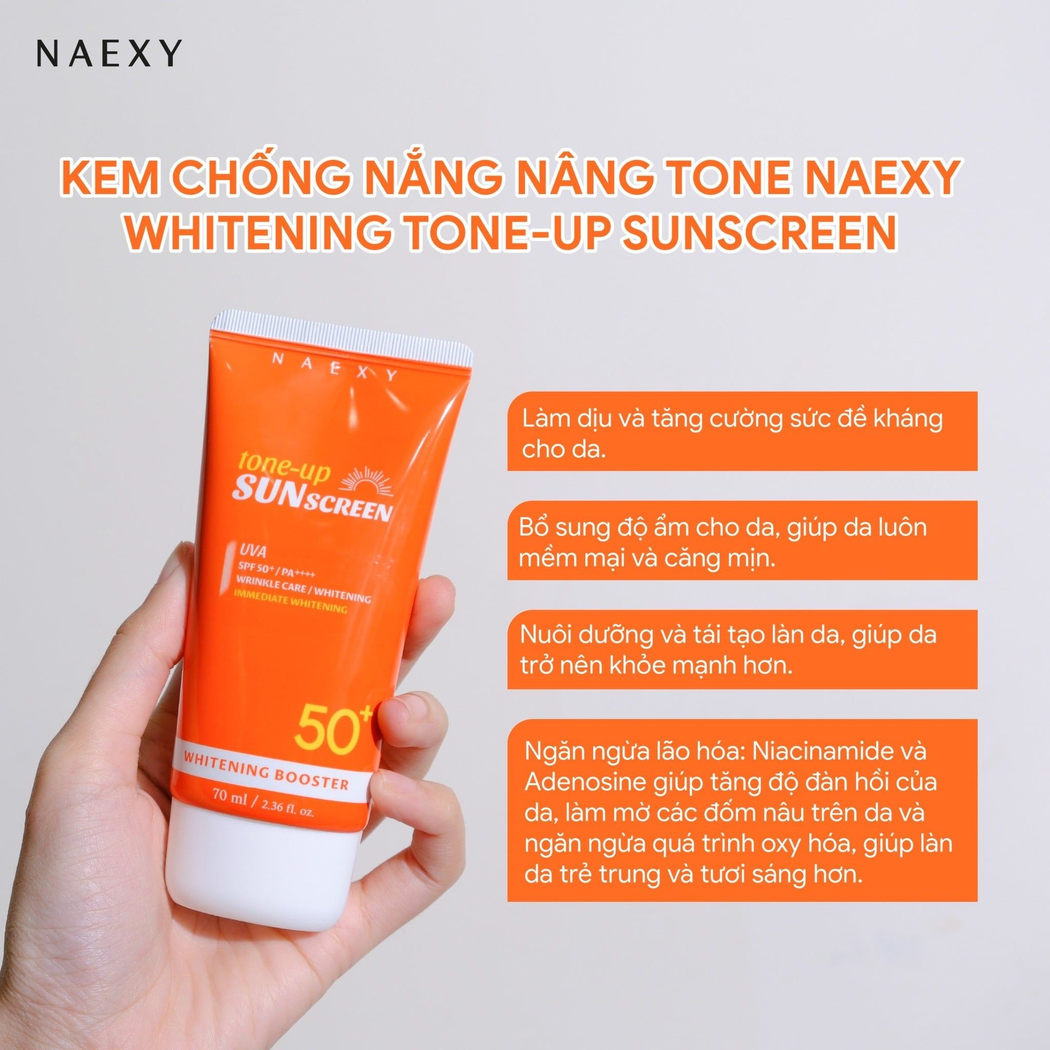 KEM CHỐNG NẮNG NÂNG TONE NAEXY WHITENING TONE-UP SUNSCREEN 70ML