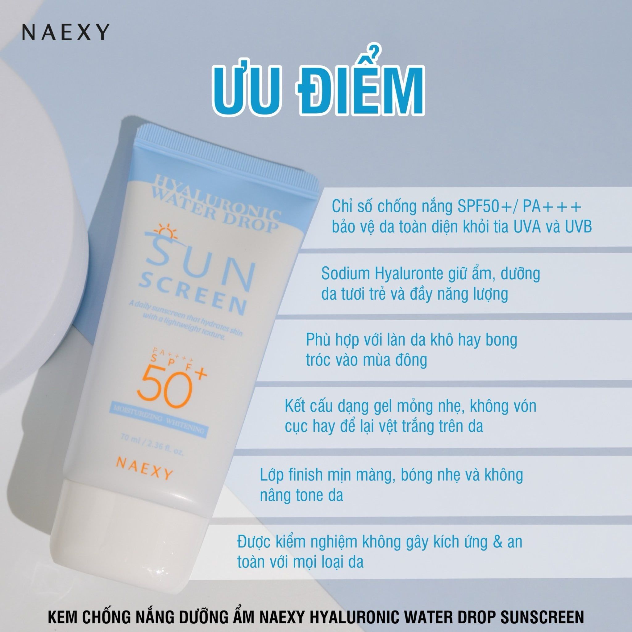 KEM CHỐNG NẮNG DƯỠNG ẨM NAEXY HYALURONIC WATER DROP SUNSCREEN 70ML
