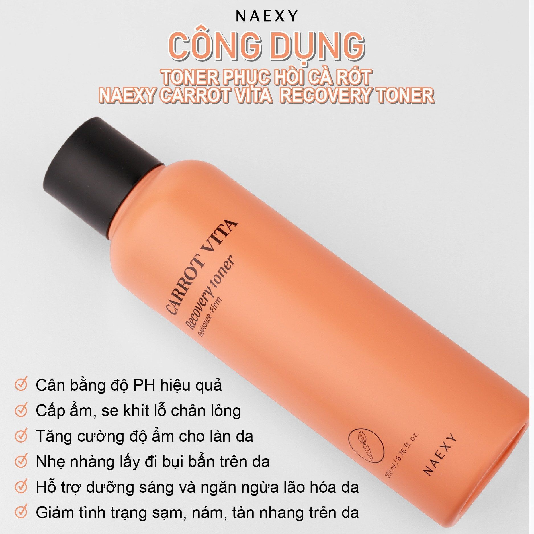 TONER HỖ TRỢ PHỤC HỒI CÀ RỐT NAEXY CARROT VITA RECOVERY TONER 200ML