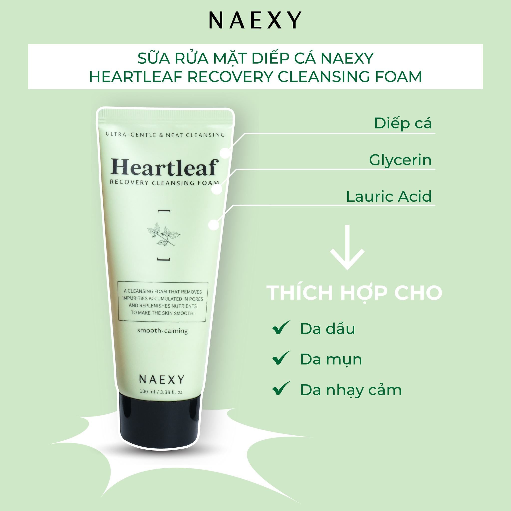 SỮA RỬA MẶT DIẾP CÁ NAEXY HEARTLEAF RECOVERY CLEANSING FOAM 100ML