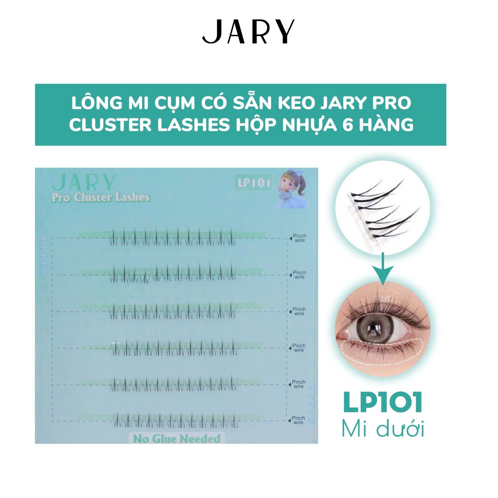 LÔNG MI CỤM CÓ SẴN KEO JARY PRO CLUSTER LASHES HỘP NHỰA 6 HÀNG - LP101 MI DƯỚI - KHÔNG HỘP