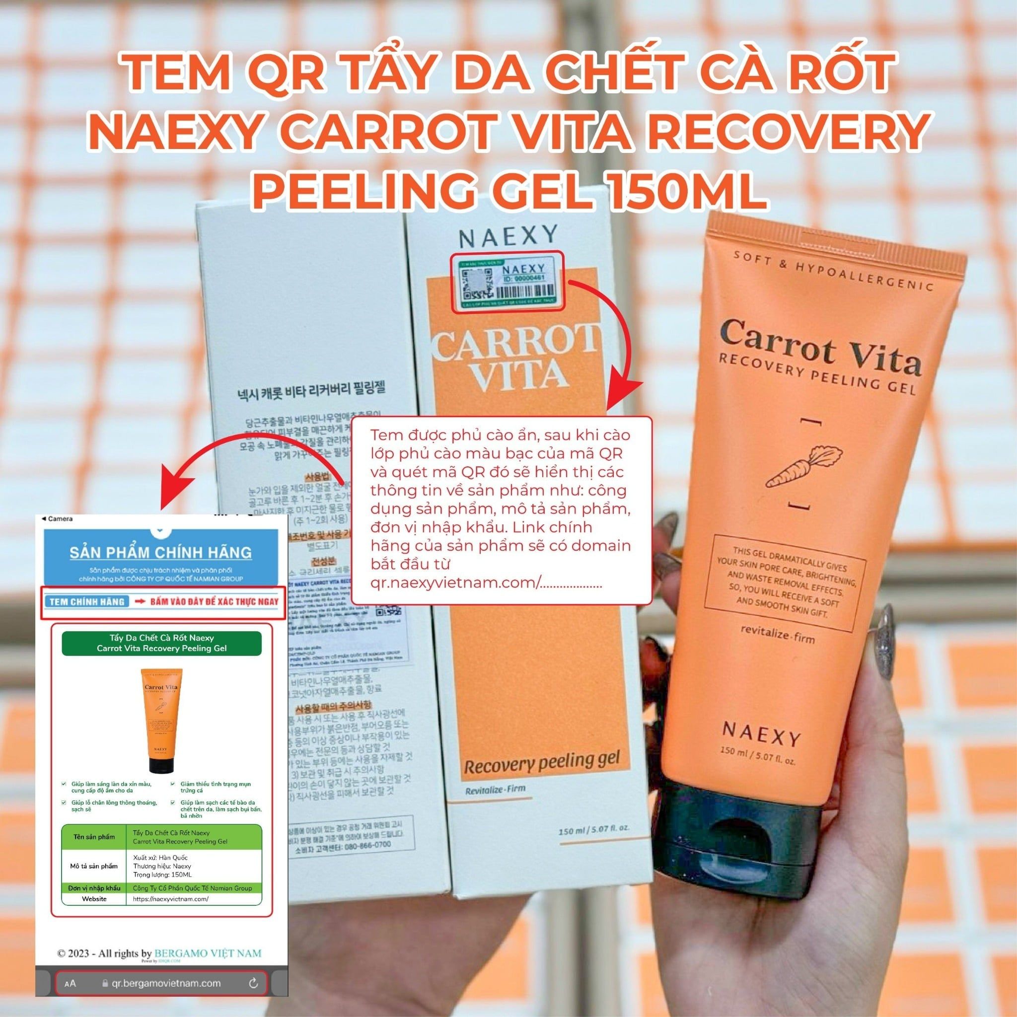 TẨY DA CHẾT CÀ RỐT NAEXY CARROT VITA RECOVERY PEELING GEL 150ML