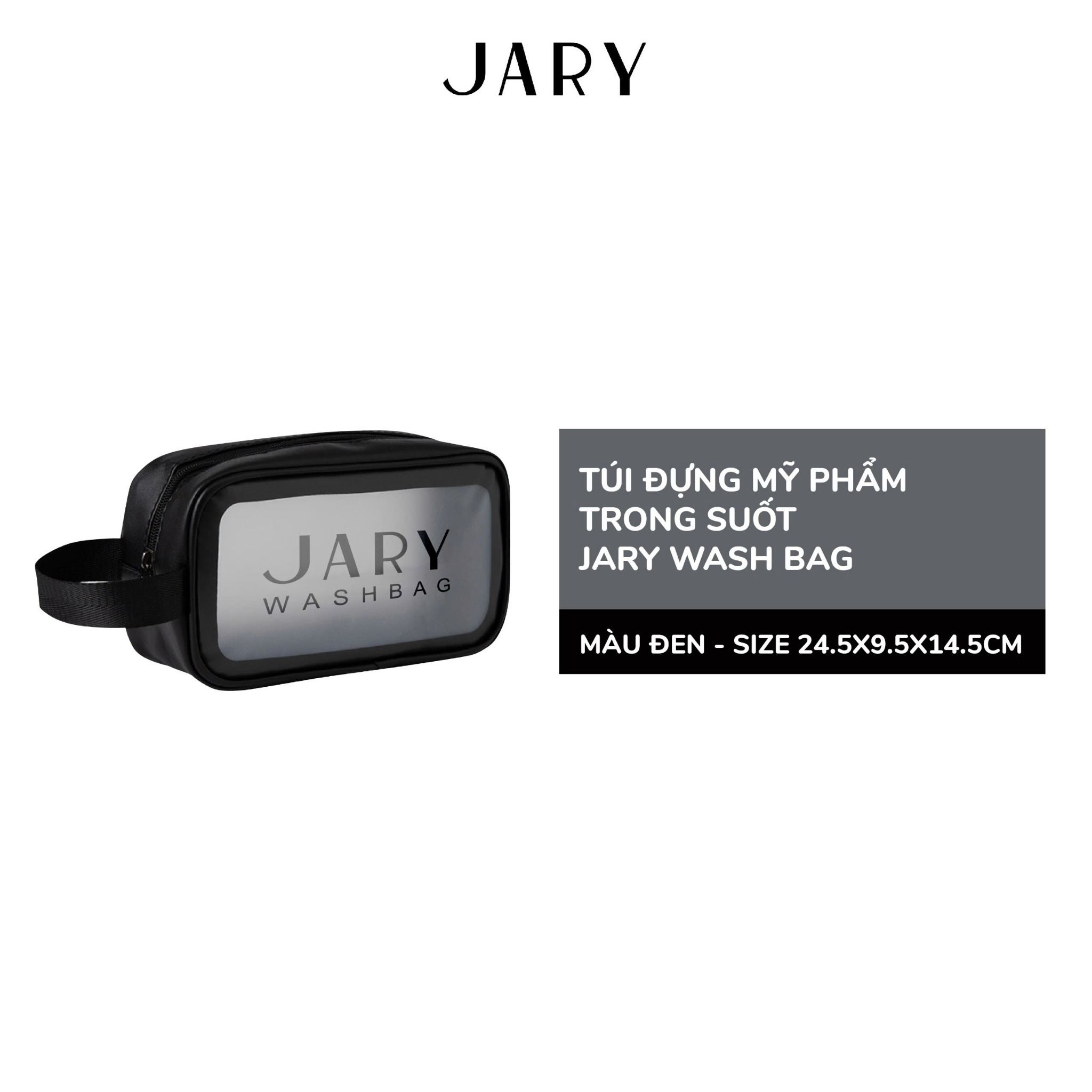 TÚI ĐỰNG MỸ PHẨM TRONG SUỐT JARY WASH BAG - MÀU ĐEN - SIZE M