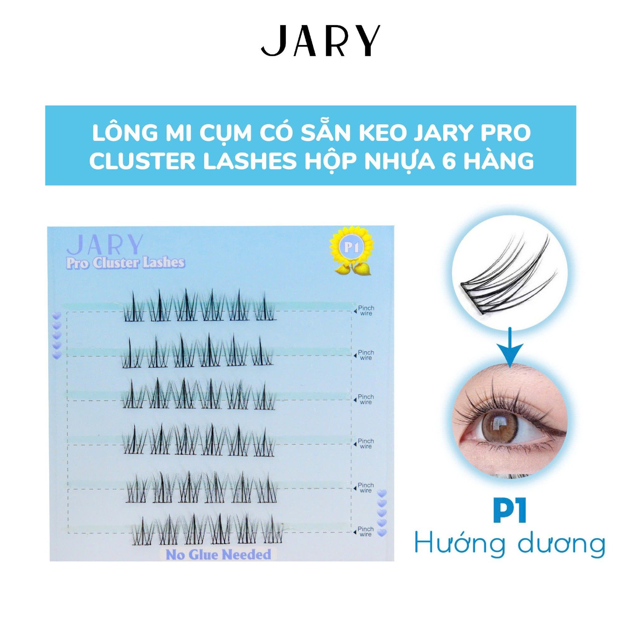 LÔNG MI CỤM CÓ SẴN KEO JARY PRO CLUSTER LASHES HỘP NHỰA 6 HÀNG - P1 HƯỚNG DƯƠNG - KHÔNG HỘP