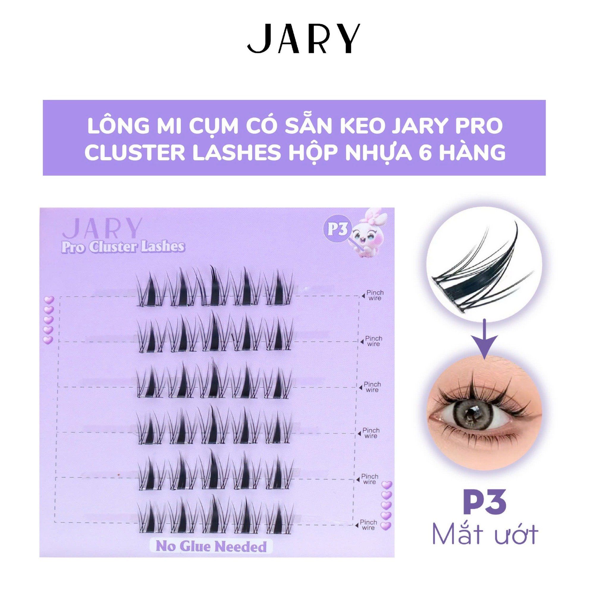 LÔNG MI CỤM CÓ SẴN KEO JARY PRO CLUSTER LASHES HỘP NHỰA 6 HÀNG - P3 MẮT ƯỚT - KHÔNG HỘP
