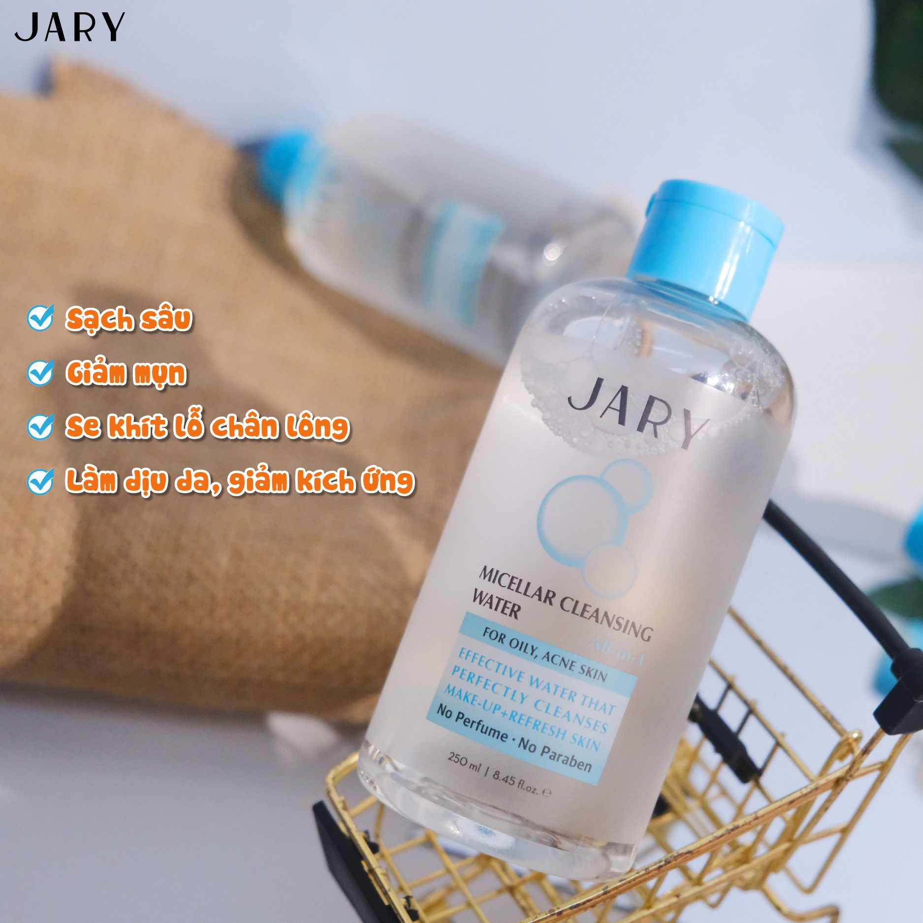 NƯỚC TẨY TRANG JARY MICELLAR CLEANSING WATER MÀU XANH - DÀNH CHO DA DẦU MỤN