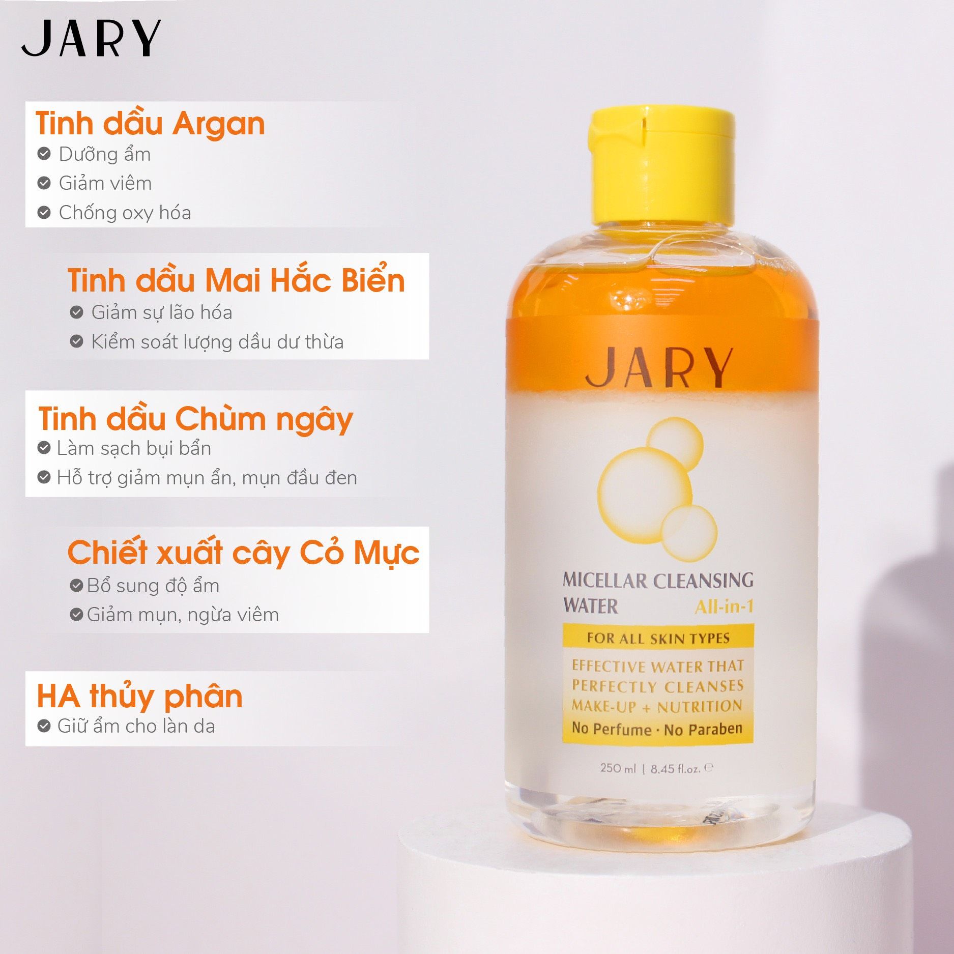 NƯỚC TẨY TRANG JARY MICELLAR CLEANSING WATER MÀU VÀNG - DÀNH CHO MỌI LOẠI DA, DA MAKE-UP