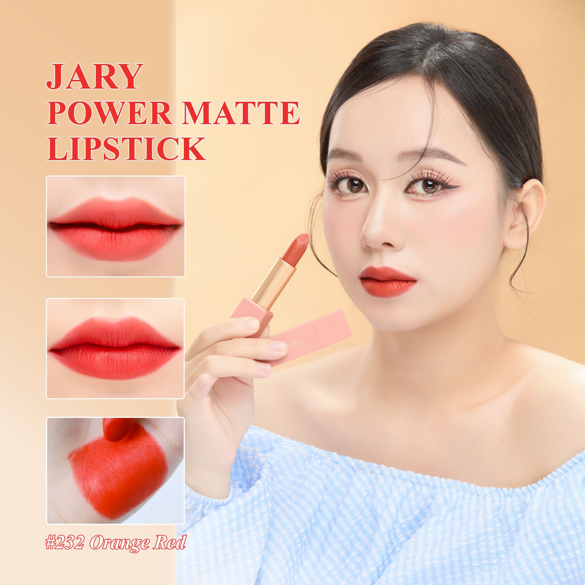SON THỎI LÌ JARY POWER MATTE LIPSTICK 232 ORANGE RED - ĐỎ CAM