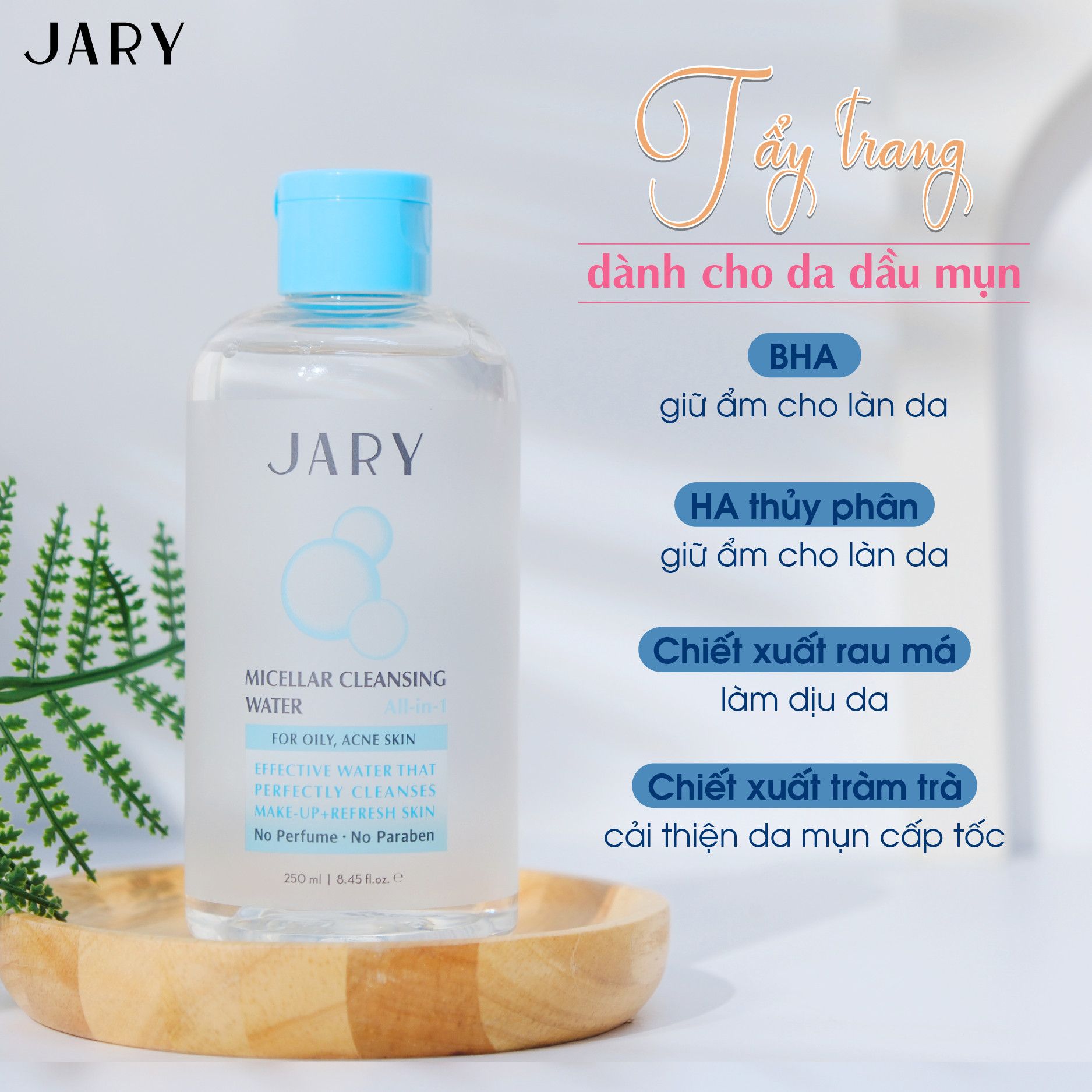 NƯỚC TẨY TRANG JARY MICELLAR CLEANSING WATER MÀU XANH - DÀNH CHO DA DẦU MỤN