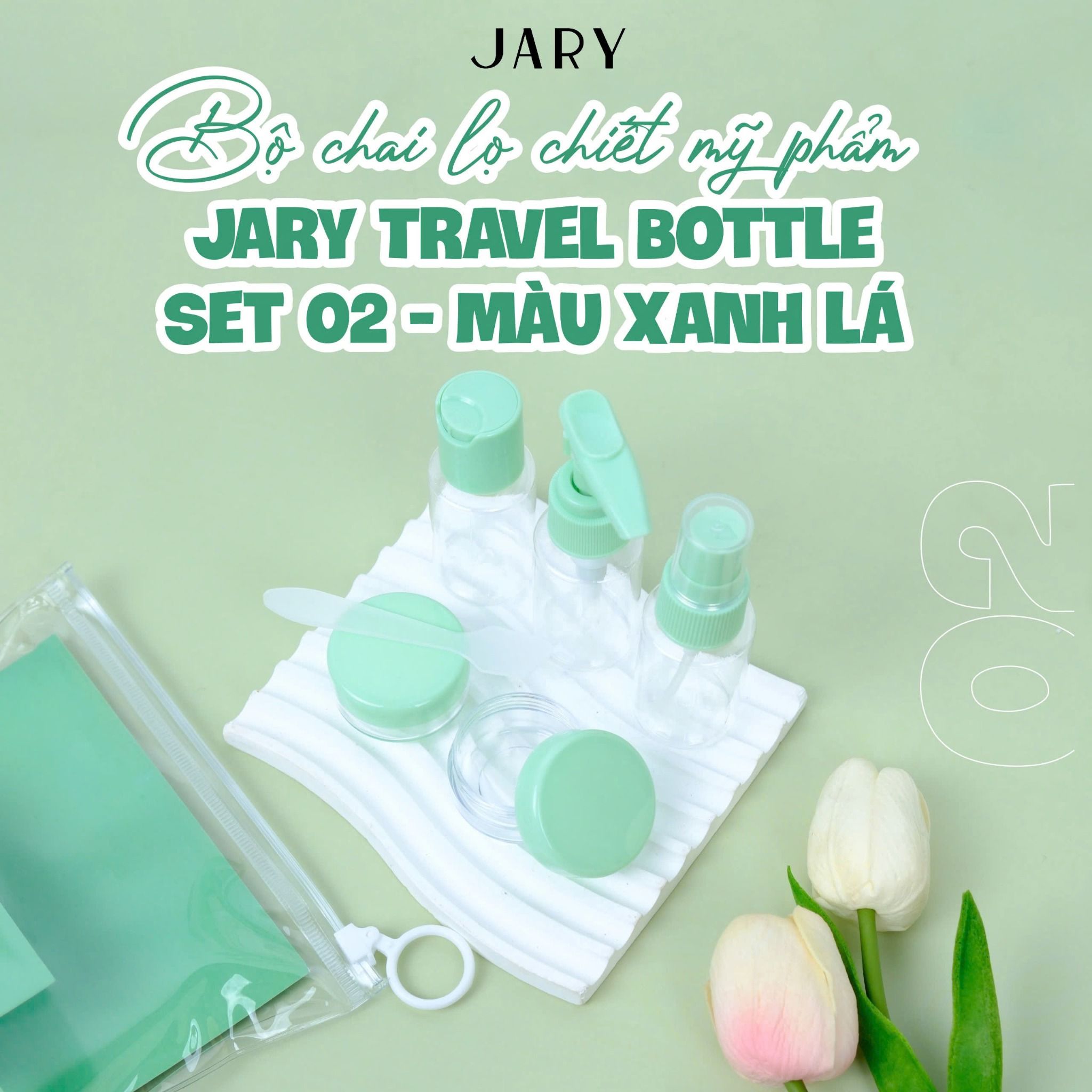 BỘ CHAI LỌ CHIẾT MỸ PHẨM JARY TRAVEL BOTTLE SET - 02 - MÀU XANH LÁ