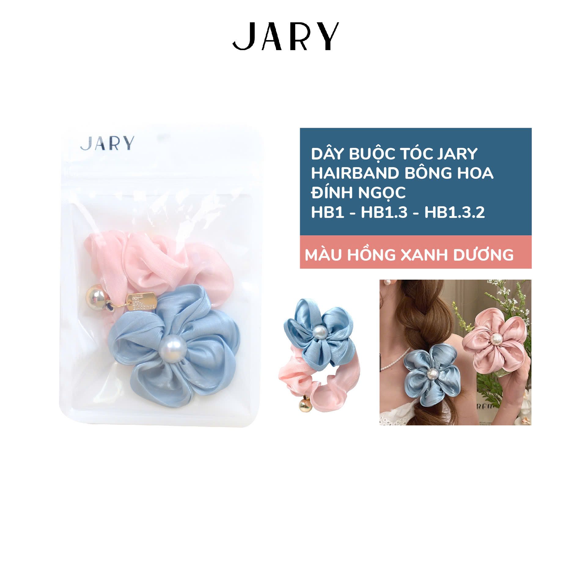 DÂY BUỘC TÓC JARY HAIRBAND BÔNG HOA ĐÍNH NGỌC - HB1 - HB1.3 - HB1.3.2 - MÀU HỒNG XANH DƯƠNG