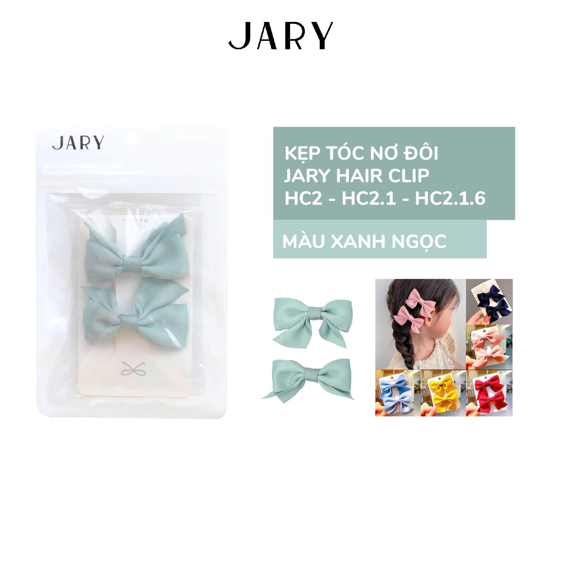 KẸP TÓC NƠ ĐÔI JARY HAIR CLIP - HC2 - HC2.1 - HC2.1.6 - MÀU XANH NGỌC