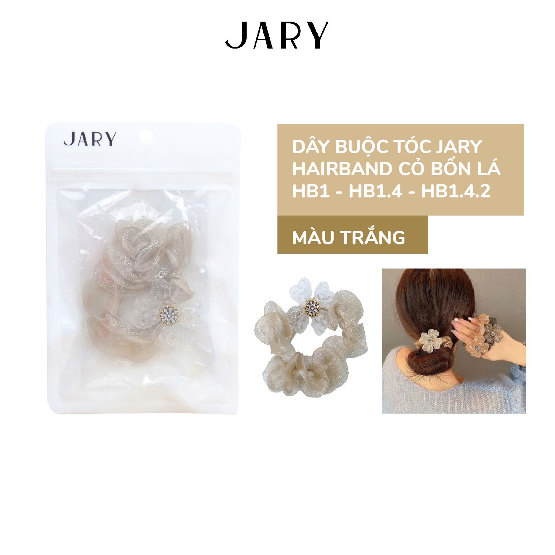 DÂY BUỘC TÓC JARY HAIRBAND CỎ BỐN LÁ - HB1 - HB1.4 - HB1.4.2 - MÀU TRẮNG