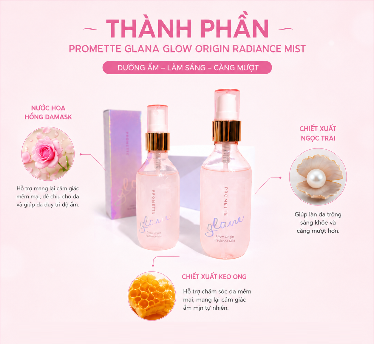 XỊT KHOÁNG NHŨ BẮT SÁNG GLAM ENOUGH PROMETTE GLAM ORIGIN RADIANCE MIST 100ML