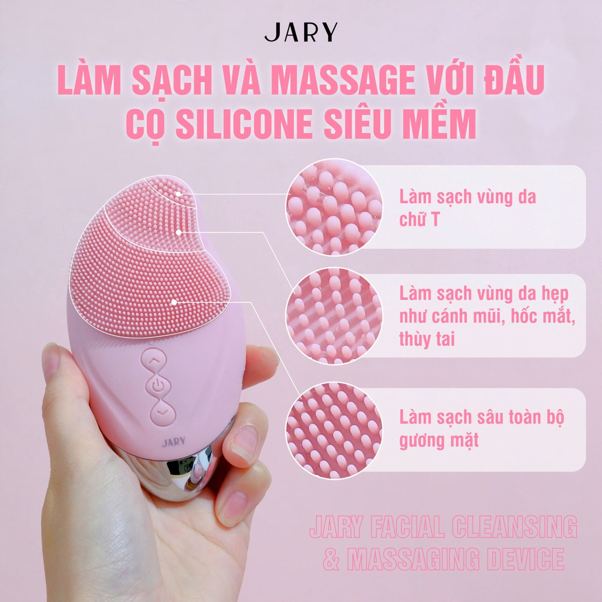 MÁY RỬA MẶT JARY FACIAL CLEANSING & MASSAGING DEVICE - MÀU HỒNG