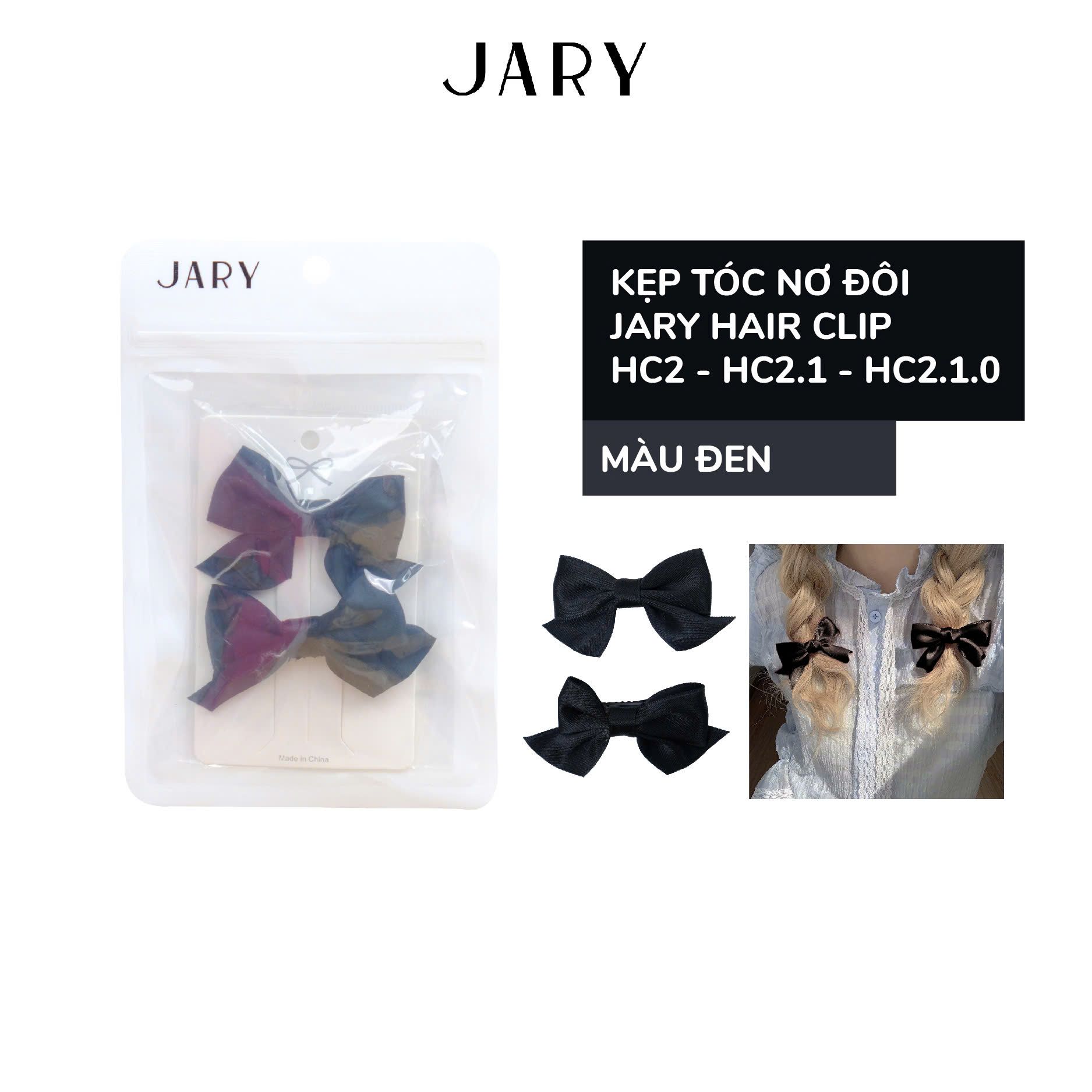 KẸP TÓC NƠ ĐÔI JARY HAIR CLIP - HC2 - HC2.1 - HC2.1.0 - MÀU ĐEN