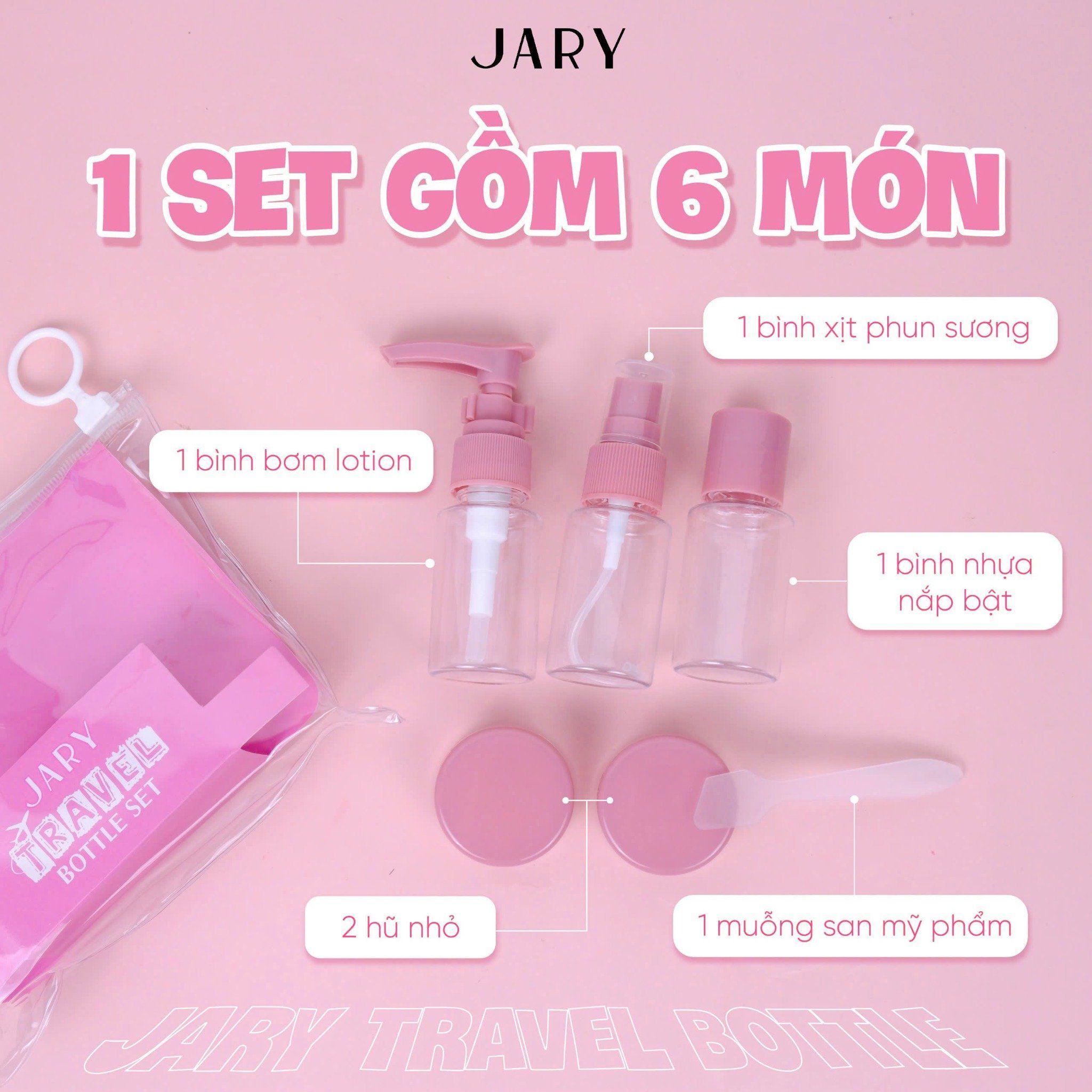 BỘ CHAI LỌ CHIẾT MỸ PHẨM JARY TRAVEL BOTTLE SET - 01 - MÀU HỒNG
