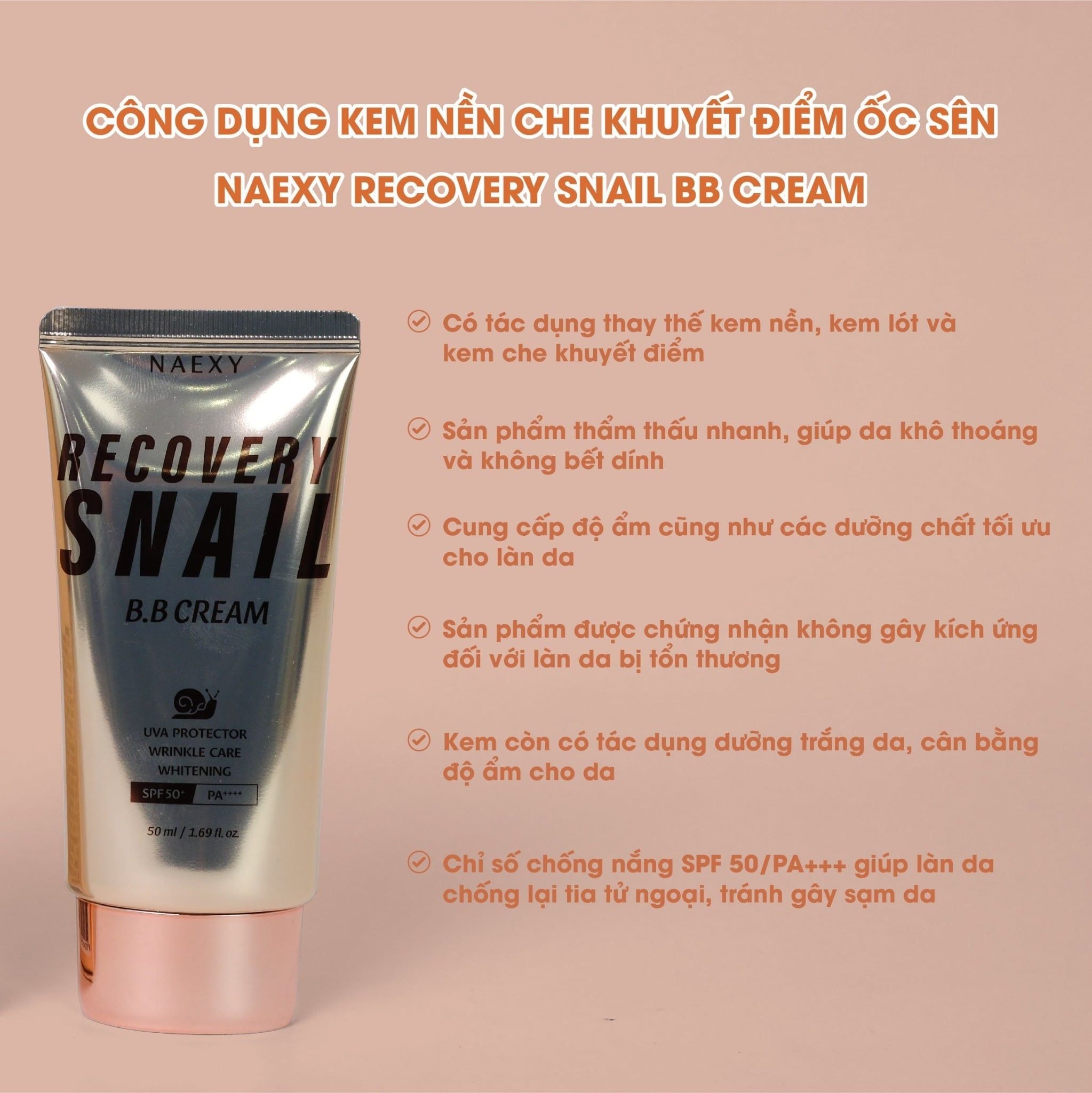 KEM NỀN ỐC SÊN NAEXY RECOVERY SNAIL B.B CREAM 50ML