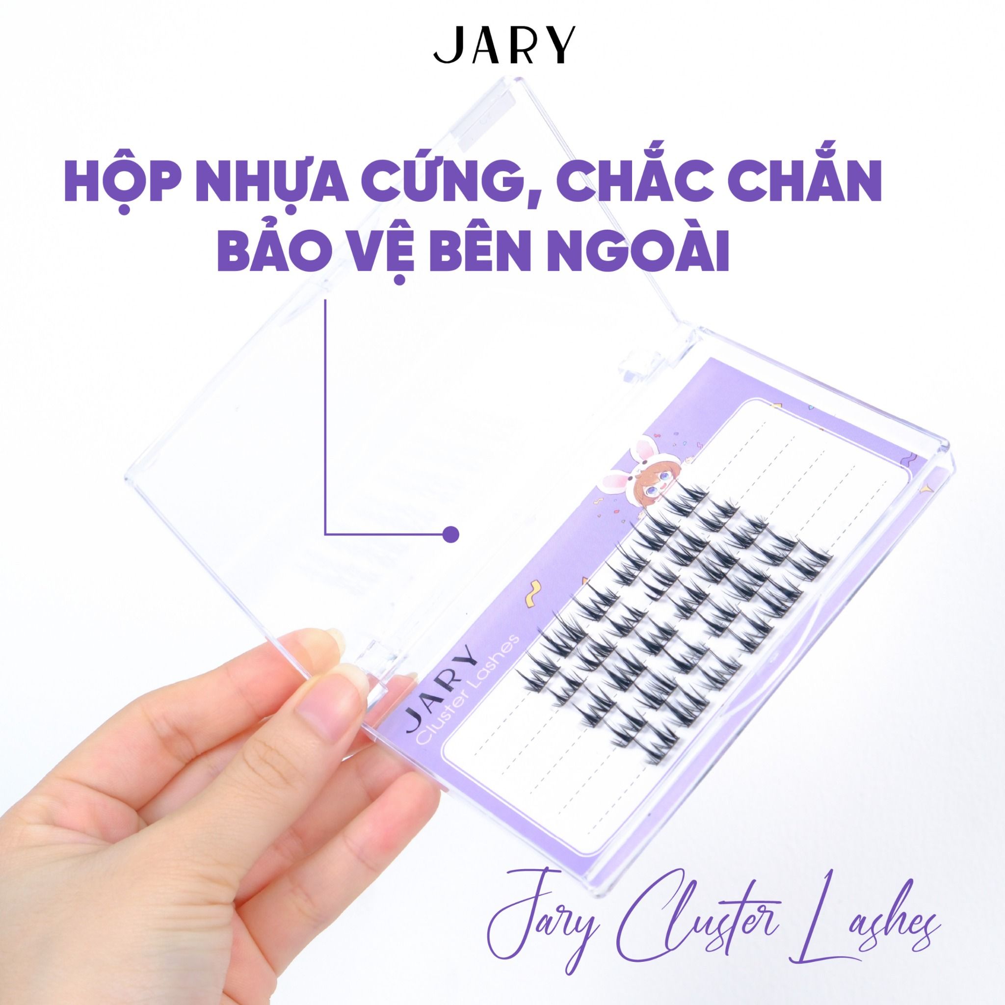 LÔNG MI CỤM TỰ NHIÊN JARY CLUSTER LASHES HỘP NHỰA 5 HÀNG - C2 TAI THỎ NHẠT