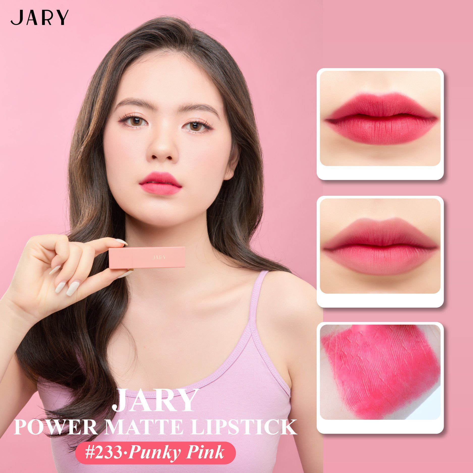 SON THỎI LÌ JARY POWER MATTE LIPSTICK 233 PUNKY PINK - HỒNG ĐỎ