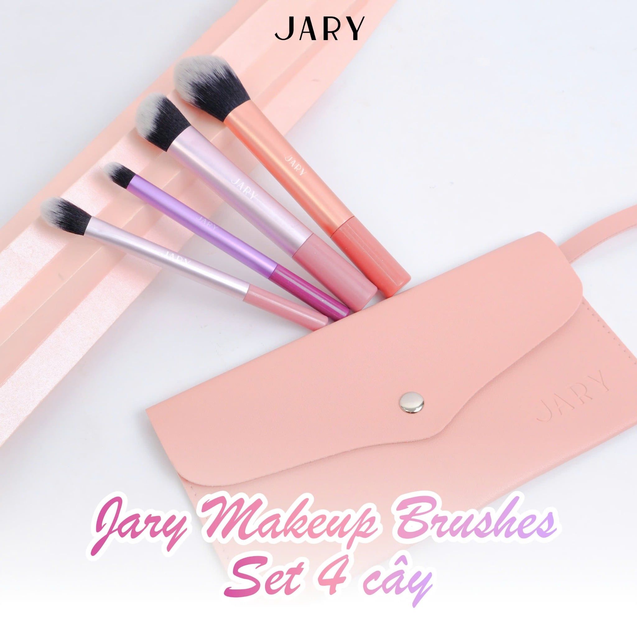 BỘ CỌ TRANG ĐIỂM JARY MAKEUP BRUSH - SET 4 CÂY - MÀU CẦU VỒNG + TÚI ĐỰNG DA PU