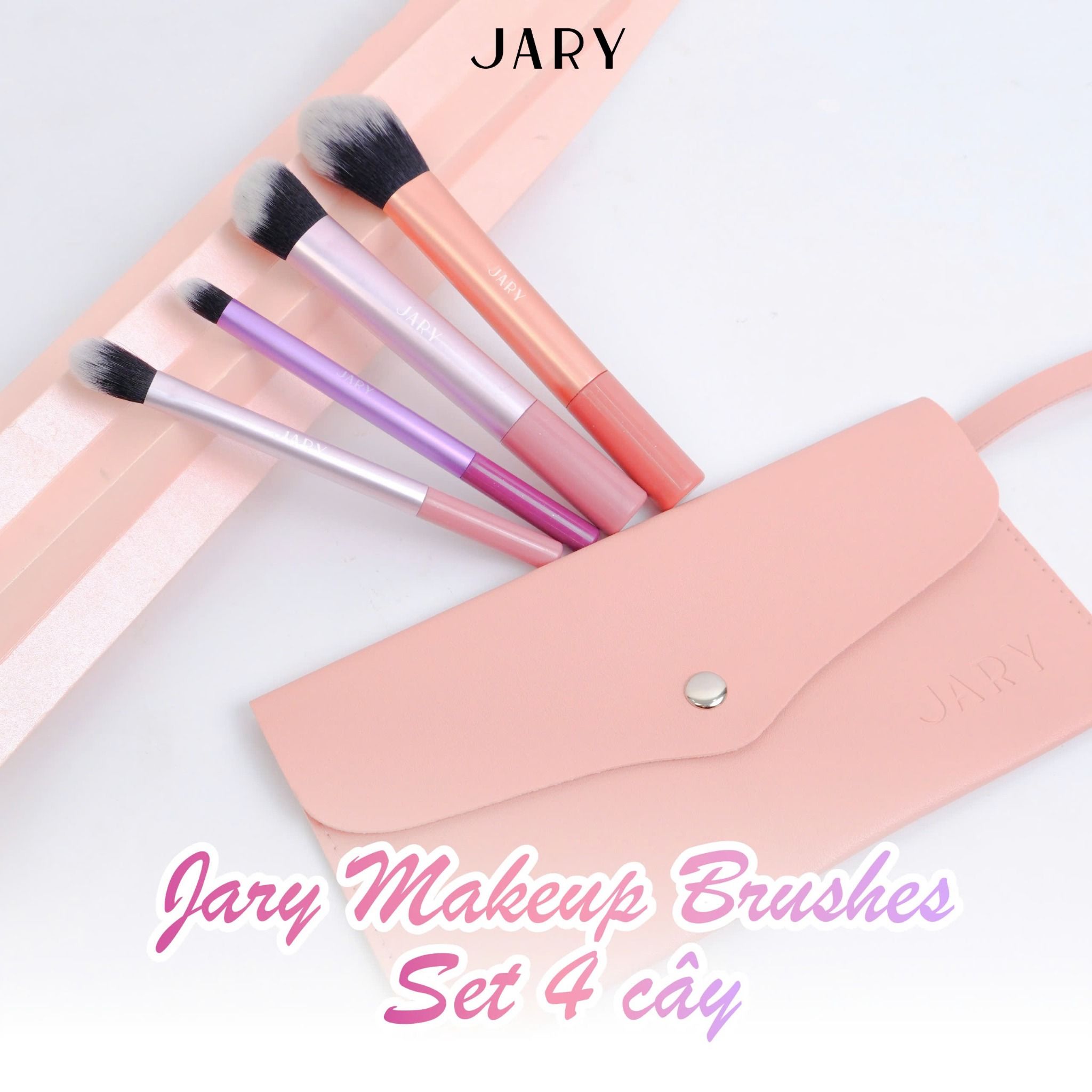 BỘ CỌ TRANG ĐIỂM JARY MAKEUP BRUSH - SET 4 CÂY - MÀU CẦU VỒNG + TÚI ĐỰNG DA PU