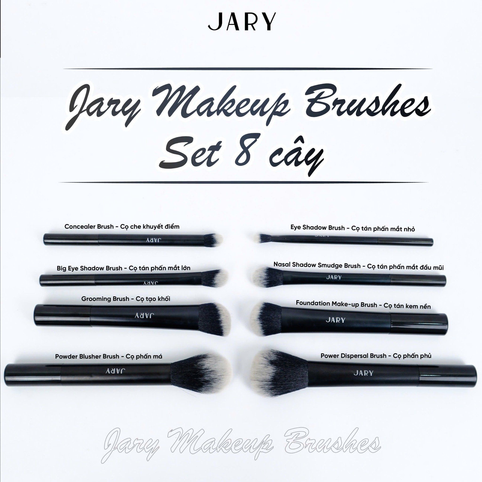 BỘ CỌ TRANG ĐIỂM JARY MAKEUP BRUSH - SET 8 CÂY - MÀU ĐEN + TÚI ĐỰNG DA PU
