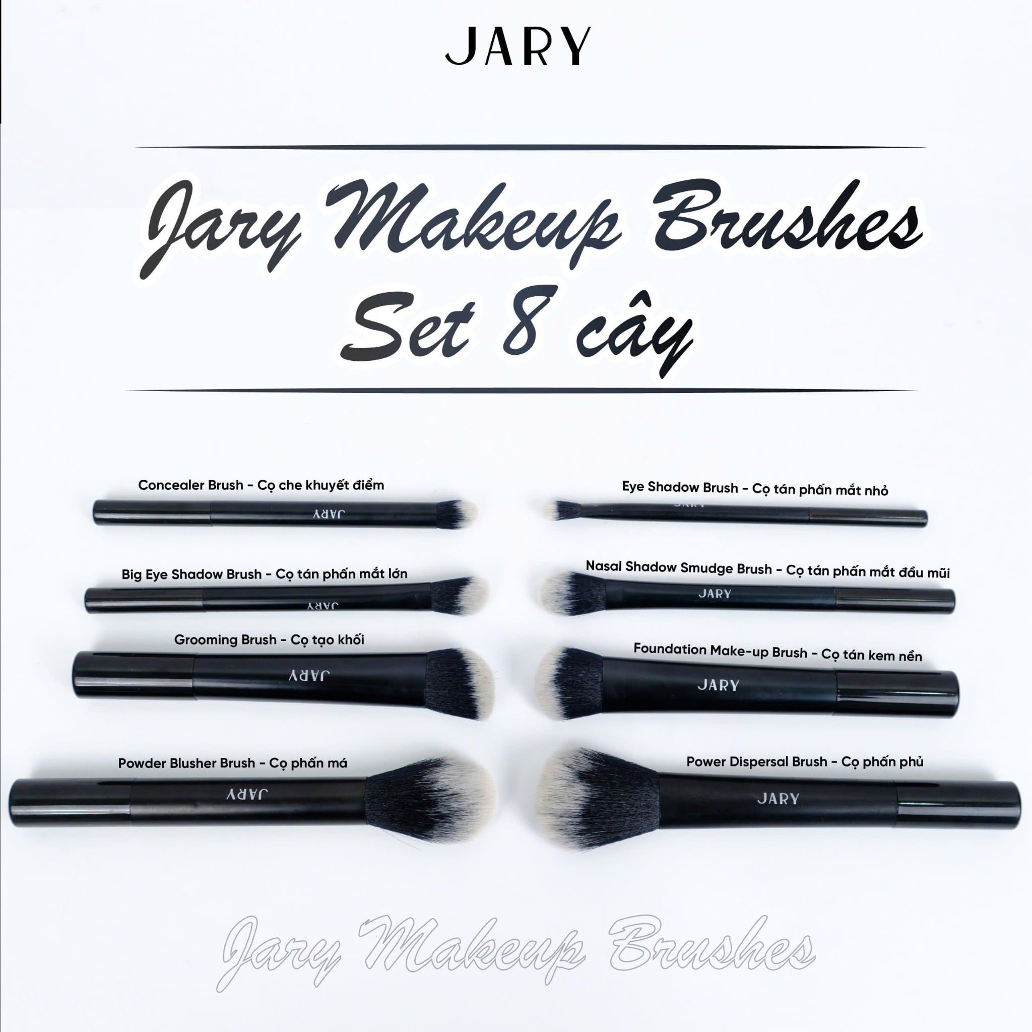 BỘ CỌ TRANG ĐIỂM JARY MAKEUP BRUSH - SET 8 CÂY - MÀU ĐEN + TÚI ĐỰNG DA PU