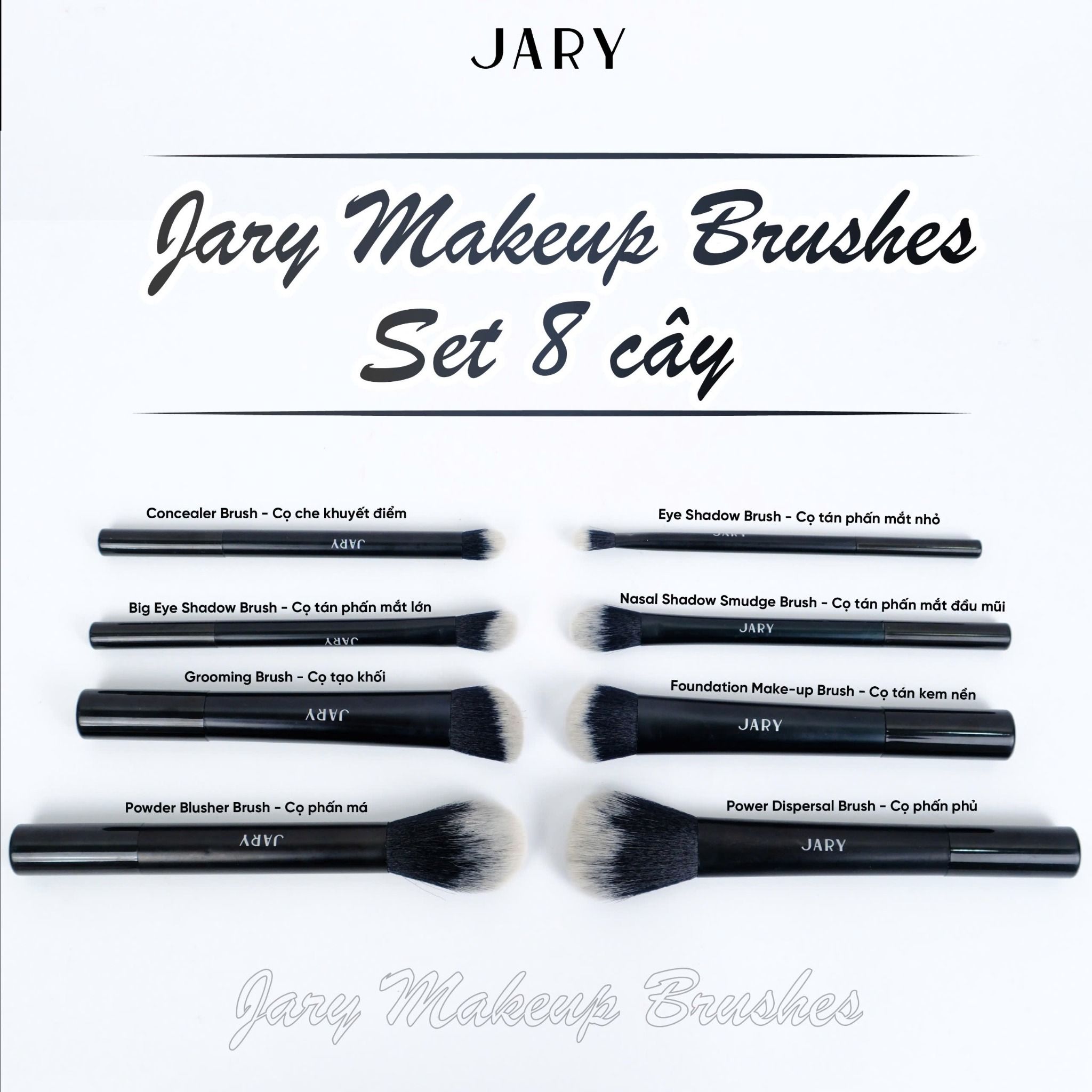 BỘ CỌ TRANG ĐIỂM JARY MAKEUP BRUSH - SET 8 CÂY - MÀU ĐEN + TÚI ĐỰNG DA PU