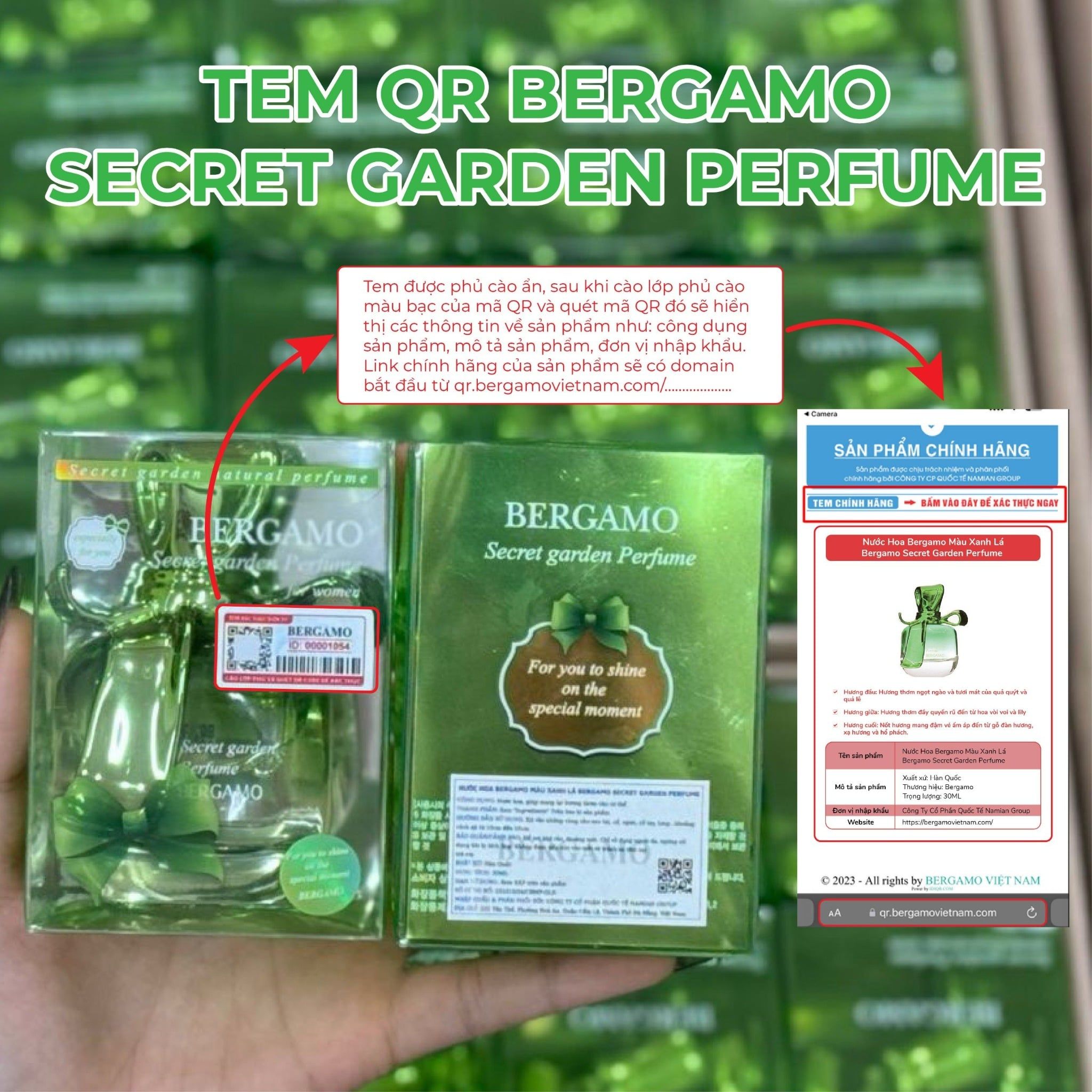 NƯỚC HOA BERGAMO MÀU XANH LÁ BERGAMO SECRET GARDEN PERFUME 30ML